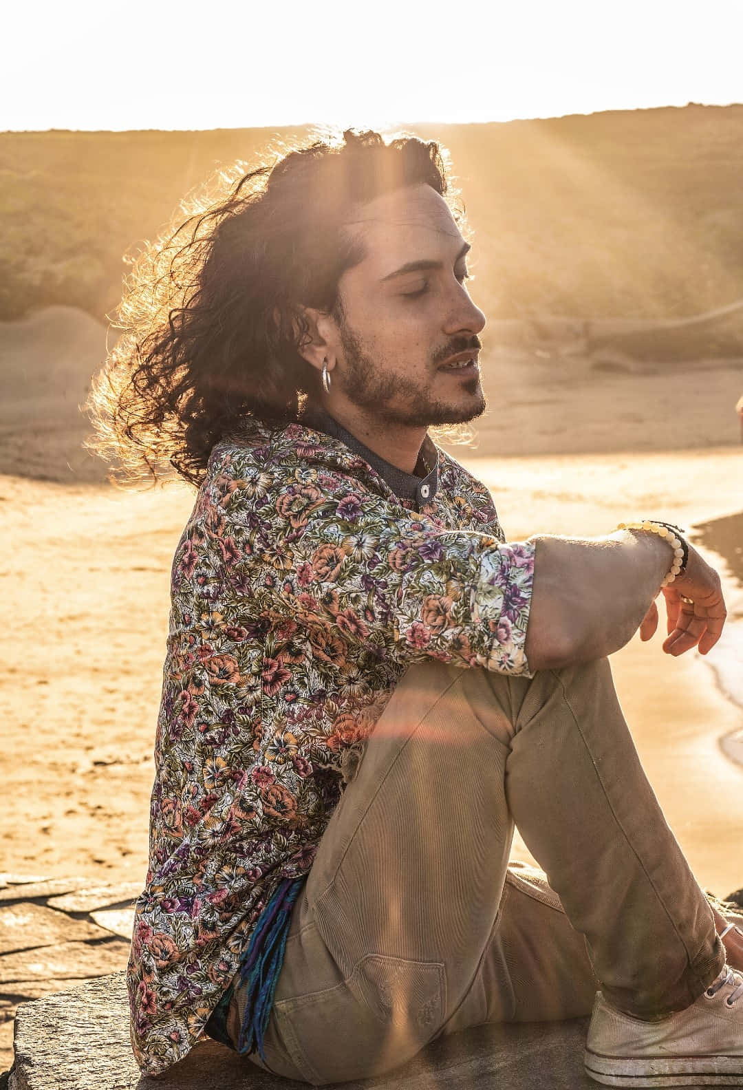 Boho Hippie Man, sunset, stone, HD Phone Wallpaper