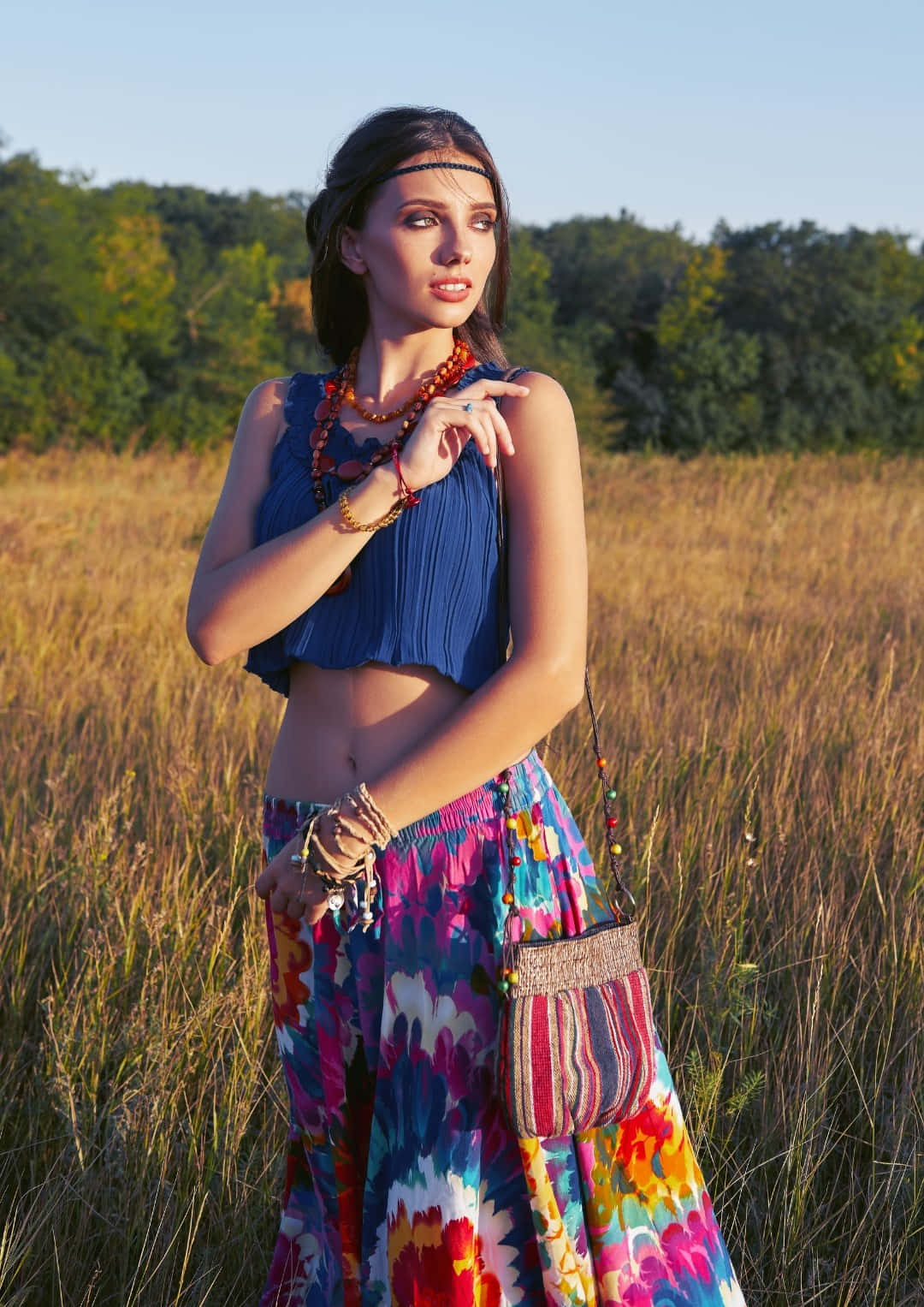 boho chic hippie fashion, blue crop top, colorful floral pants, HD Phone Wallpaper