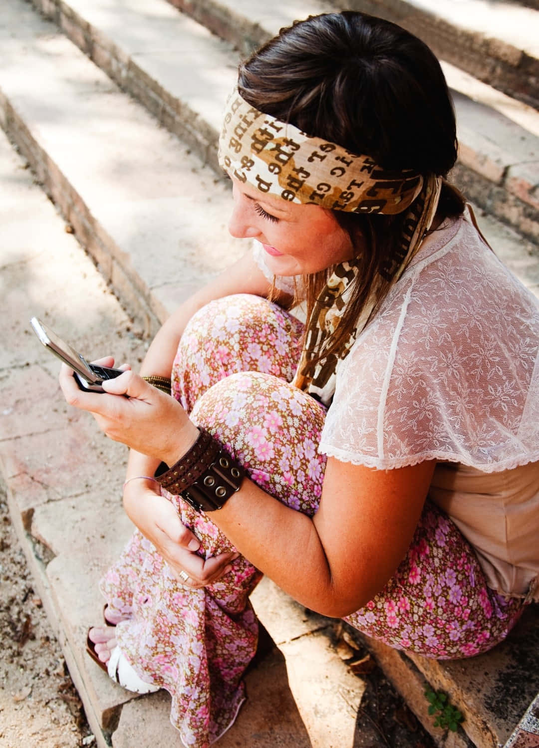 boho chic, floral attire, patterned headband, HD Phone Wallpaper
