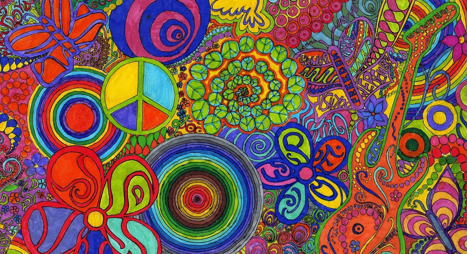 70s hippie, psychedelic artwork, swirling patterns, HD Desktop Wallpaper