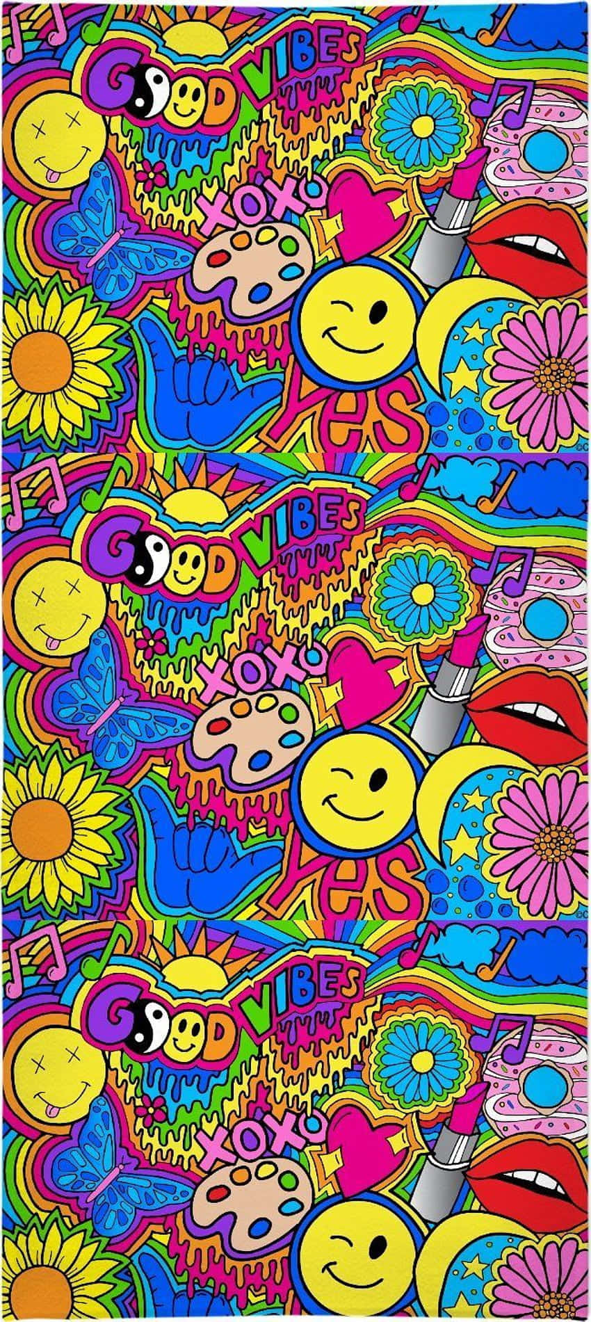 trippy hippie, psychedelic wallpaper, colorful smiley faces, HD Phone Wallpaper