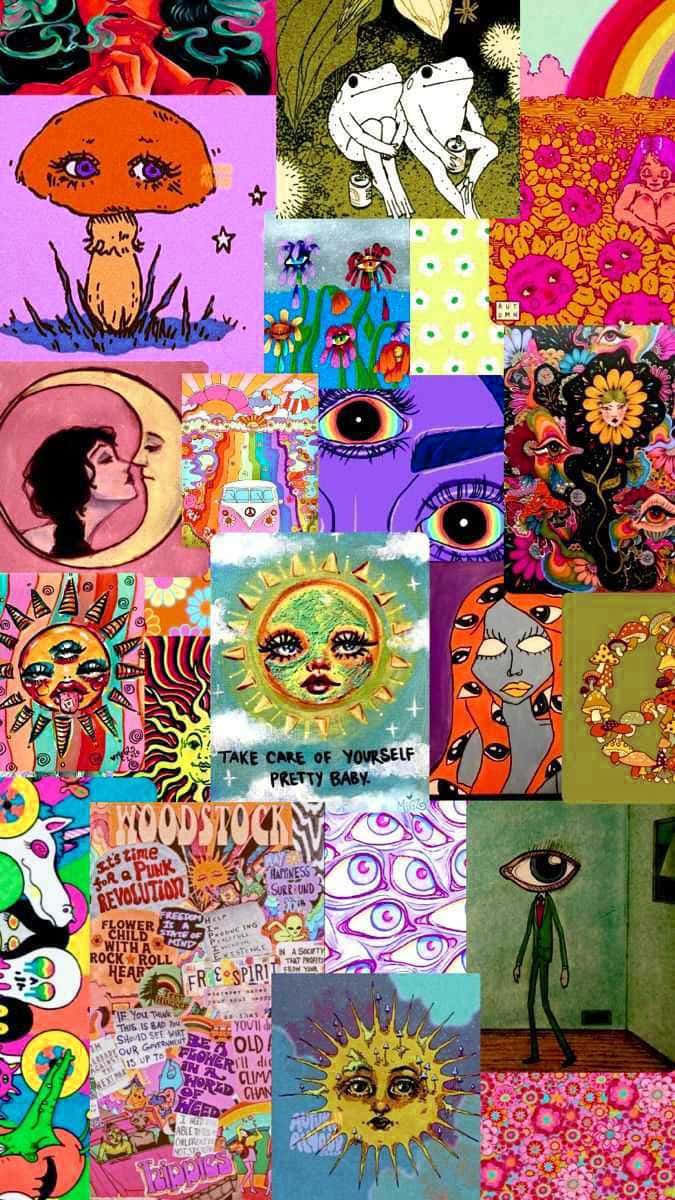 Trippy Hippie, psychedelic collage, surreal art, SD Phone Wallpaper