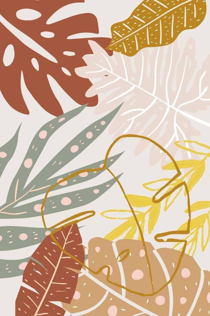 Bohemian Nature, tropical leaves, warm earth tones, SD Phone Wallpaper
