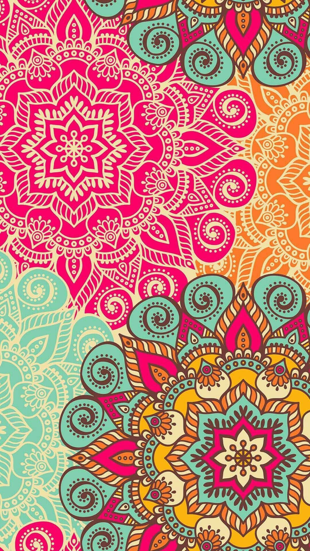boho, floral design, mandala patterns, Full HD Phone Wallpaper