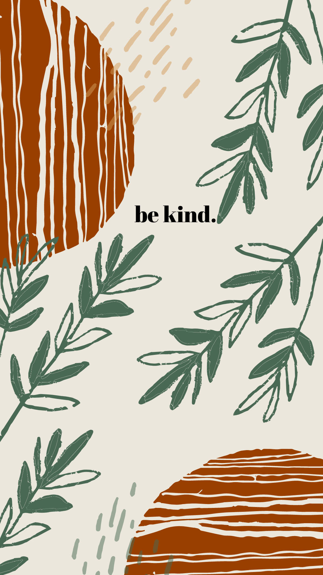 Be Kind Boho iPhone, green leafy branches, terracotta sun motifs, Full HD Phone Wallpaper