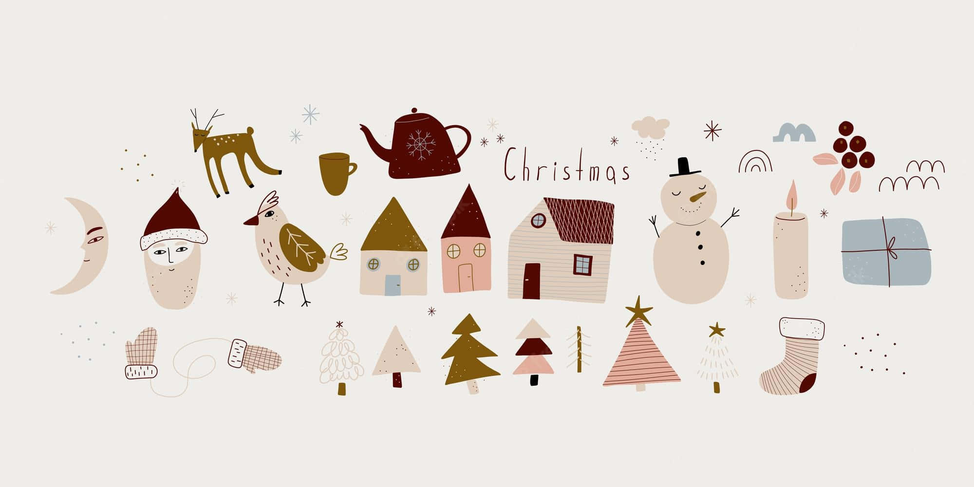 Boho Laptop, minimalist, Christmas illustration, Full HD Desktop Wallpaper
