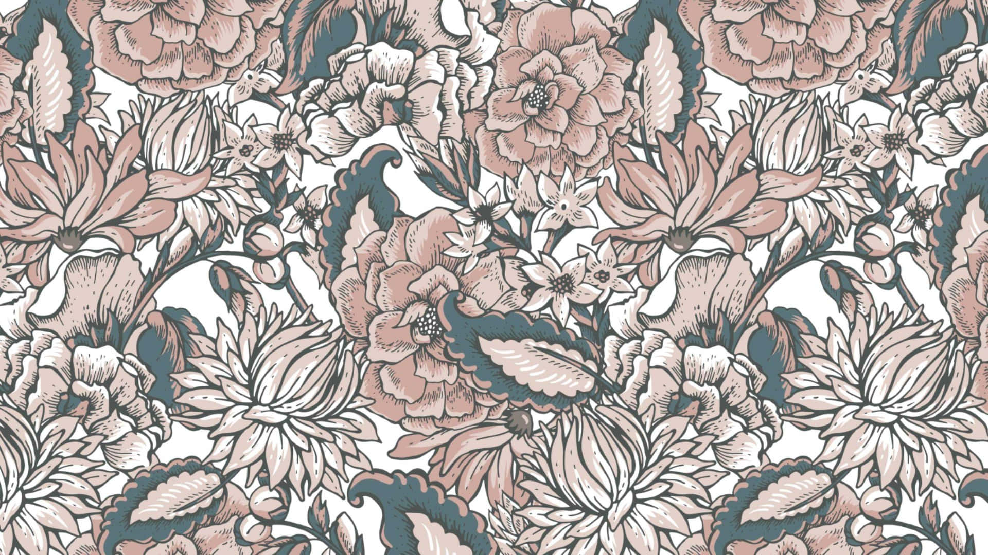 boho laptop, floral pattern, blooming peonies, Full HD Desktop Wallpaper