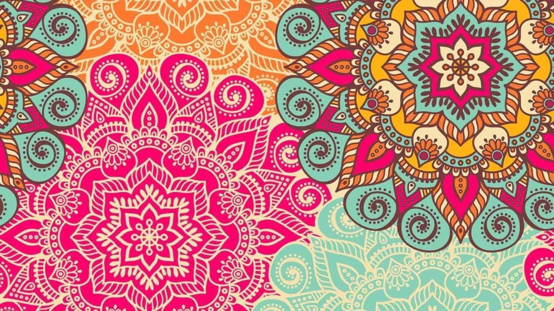 Boho Laptop, mandala patterns, pink, Full HD Desktop Wallpaper