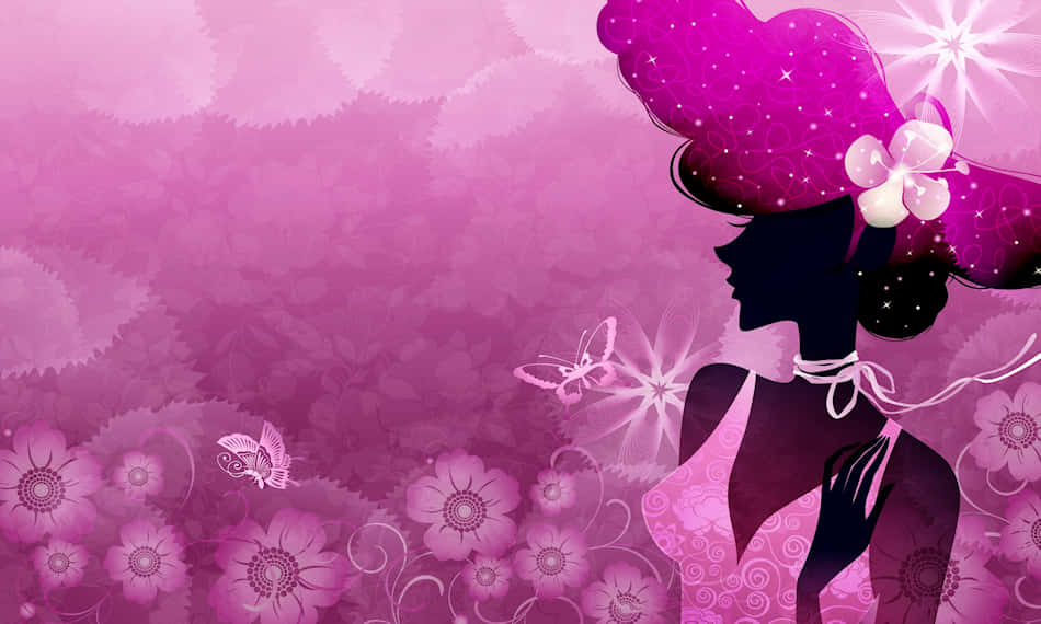 girly laptop, sparkling pink hat, flowers, SD Desktop Wallpaper