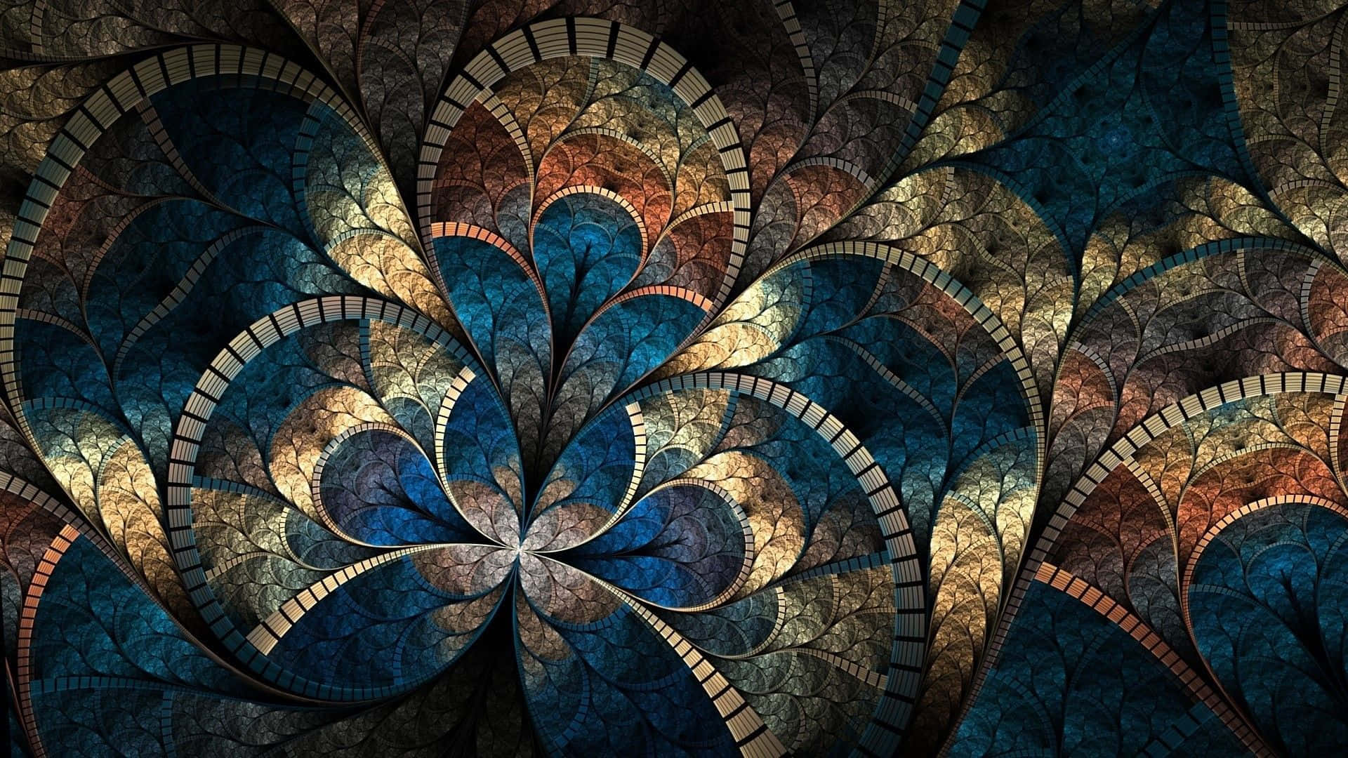 Boho Mac, fractal artwork, swirling blue gold and brown patterns, Full HD Desktop Wallpaper