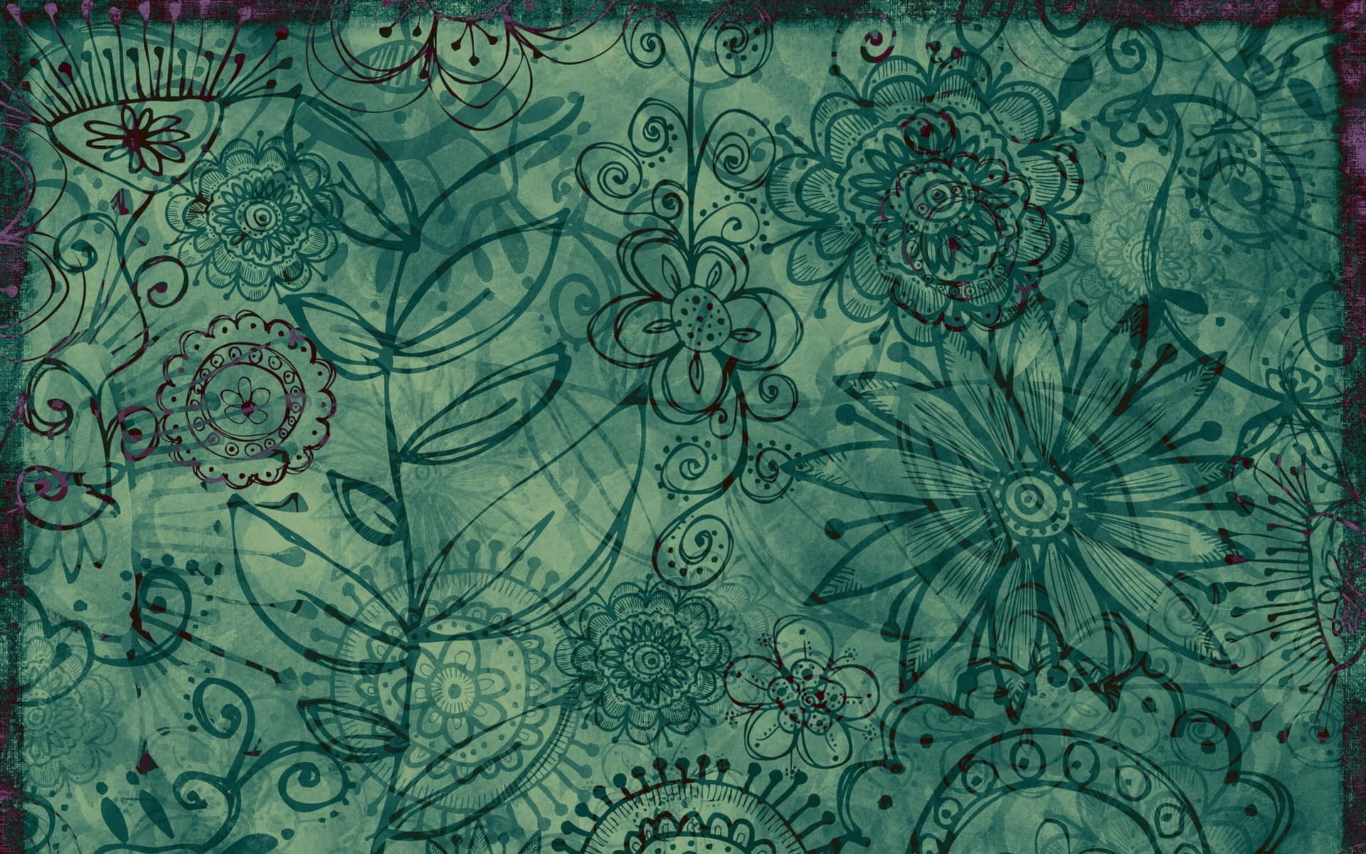 boho mac, teal floral pattern, swirling vines, Full HD Desktop Wallpaper