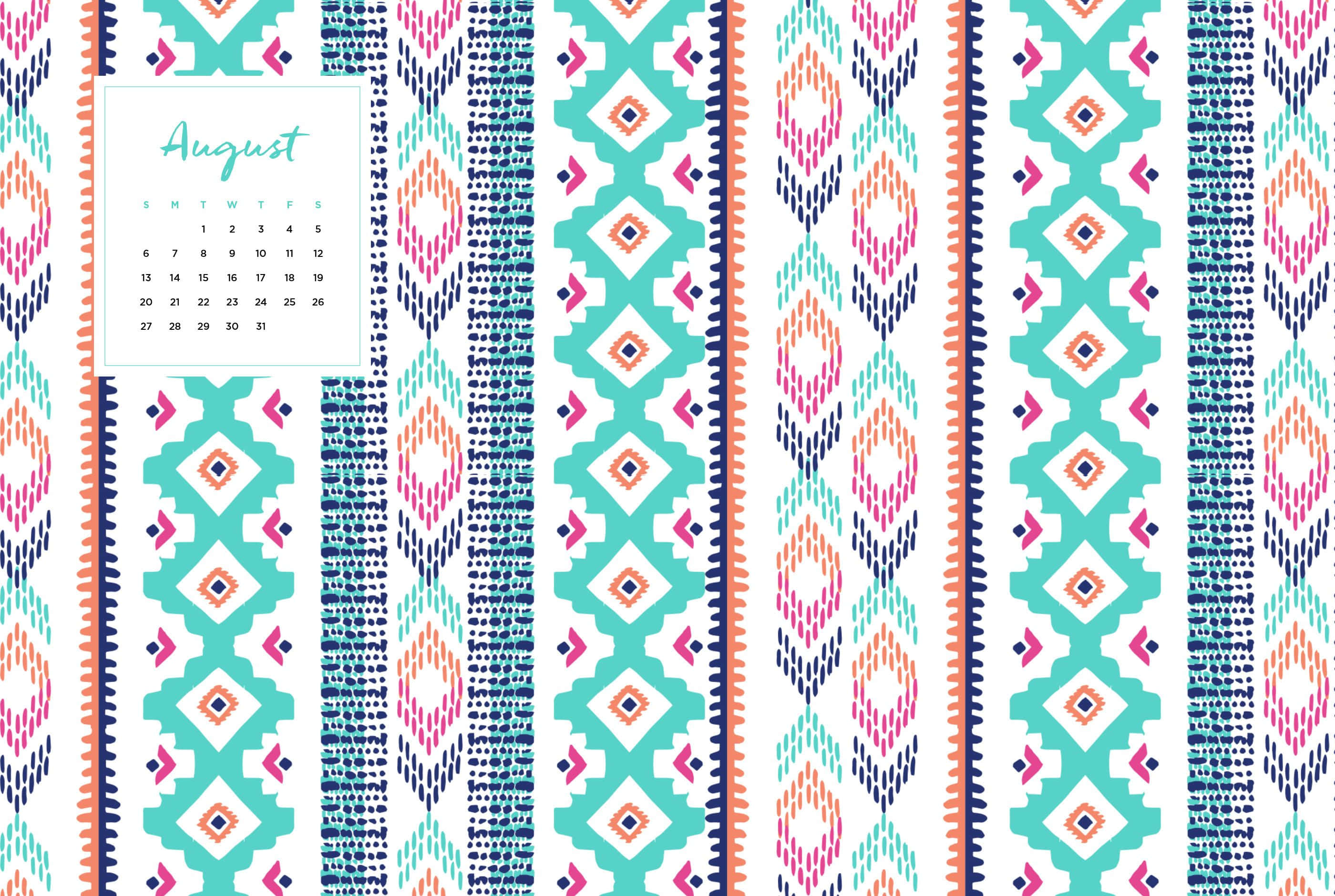 Aztec Pattern, turquoise, pink, 2K Desktop Wallpaper