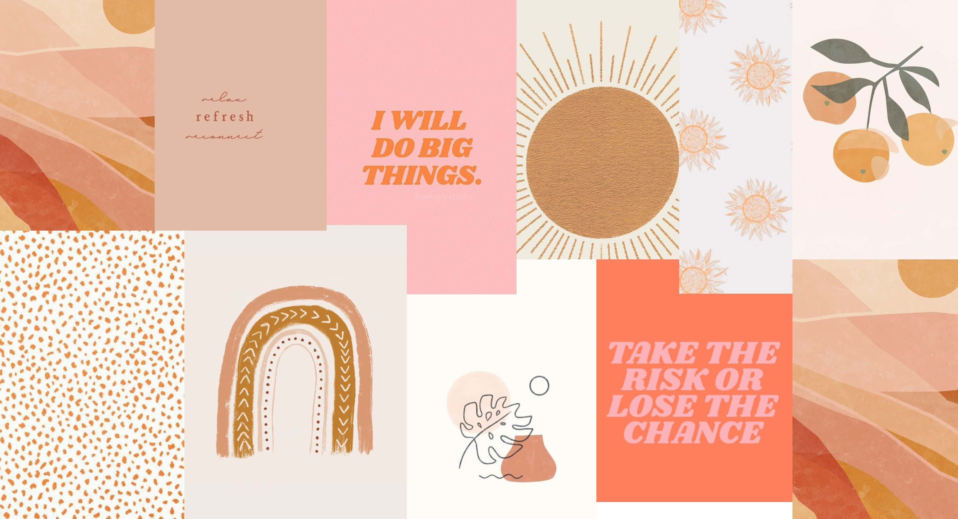 Boho Mac, peach pink, orange, 2K Desktop Wallpaper