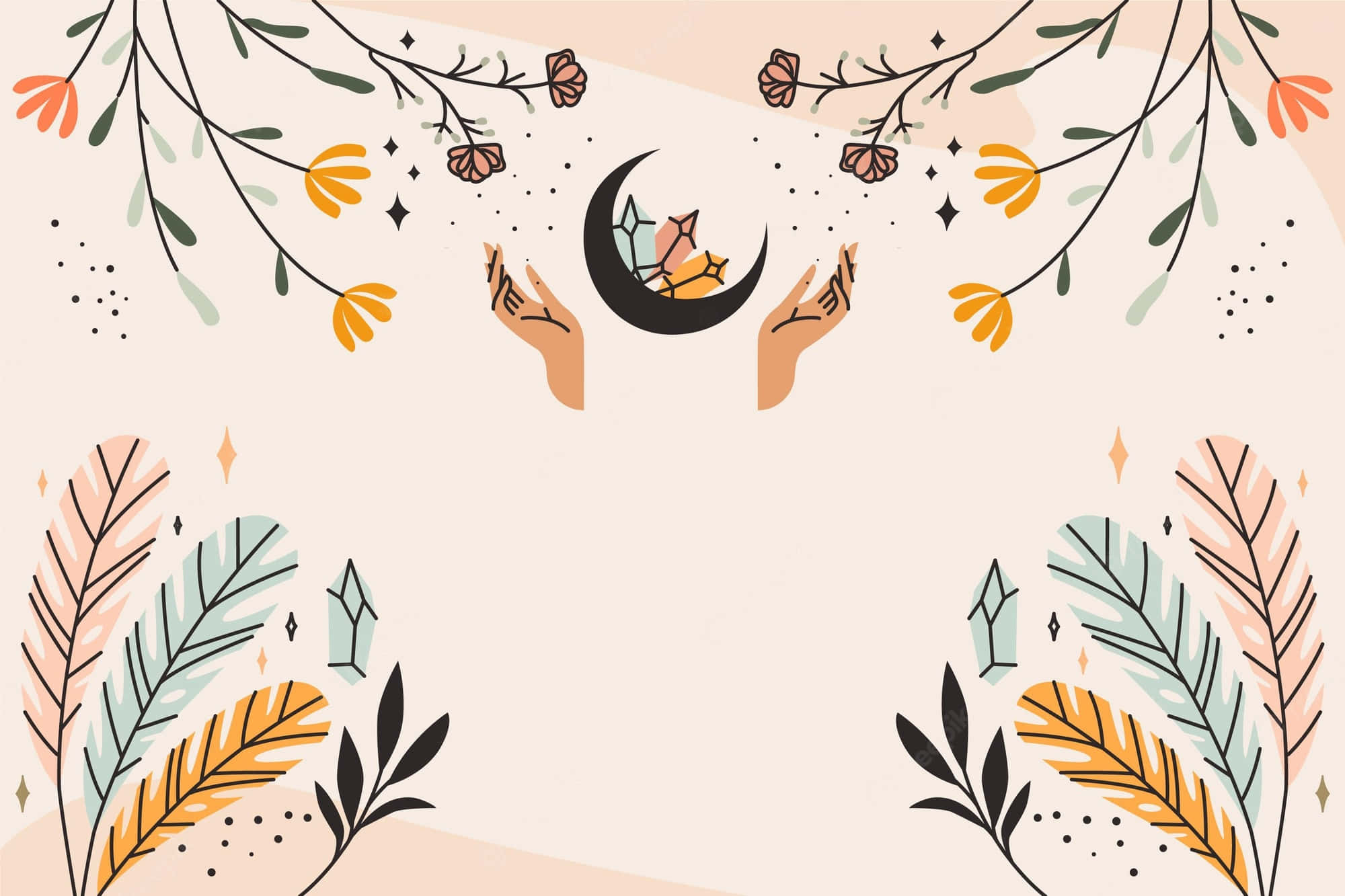 Boho Mac, crescent moon, stars, Full HD Desktop Wallpaper