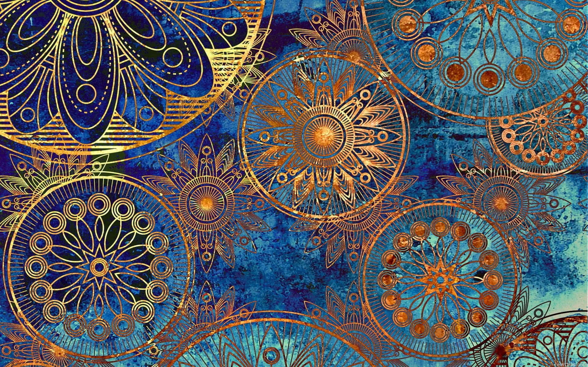 blue, gold, abstract painting, Full HD Desktop Wallpaper