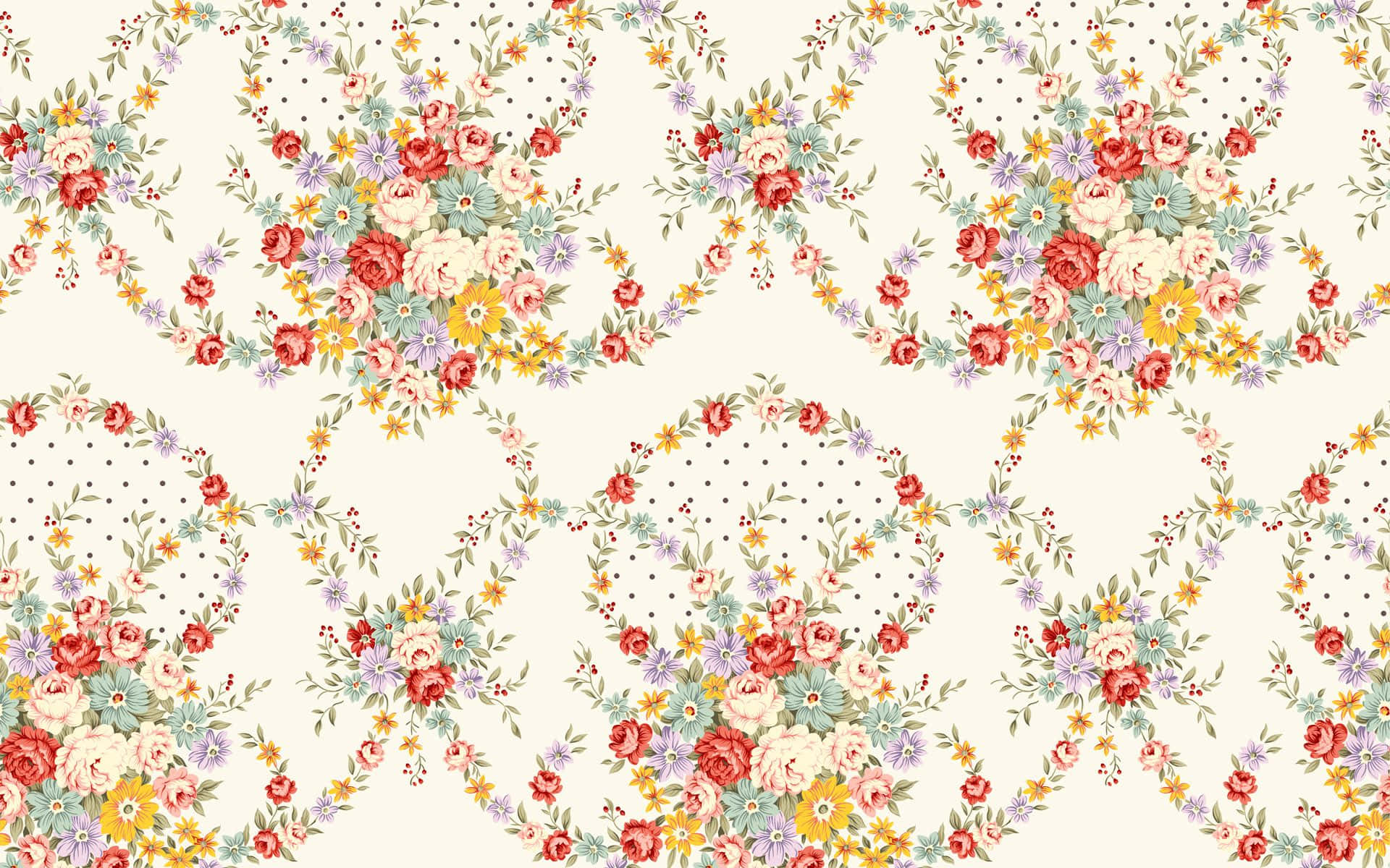 Boho Mac, vintage floral wallpaper pattern, repeating wreaths, Full HD Desktop Wallpaper