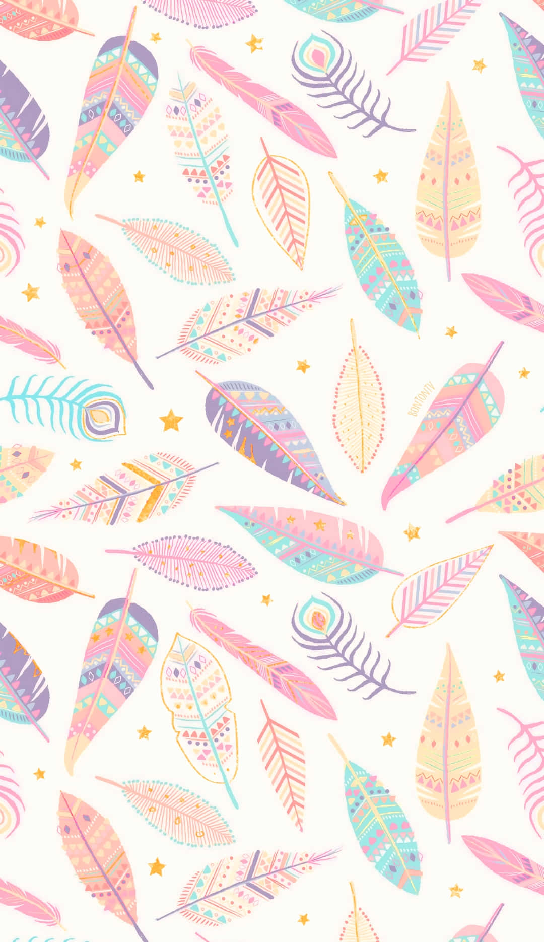 Boho Pastel, pastel-colored feathers, tribal patterns, HD Phone Wallpaper