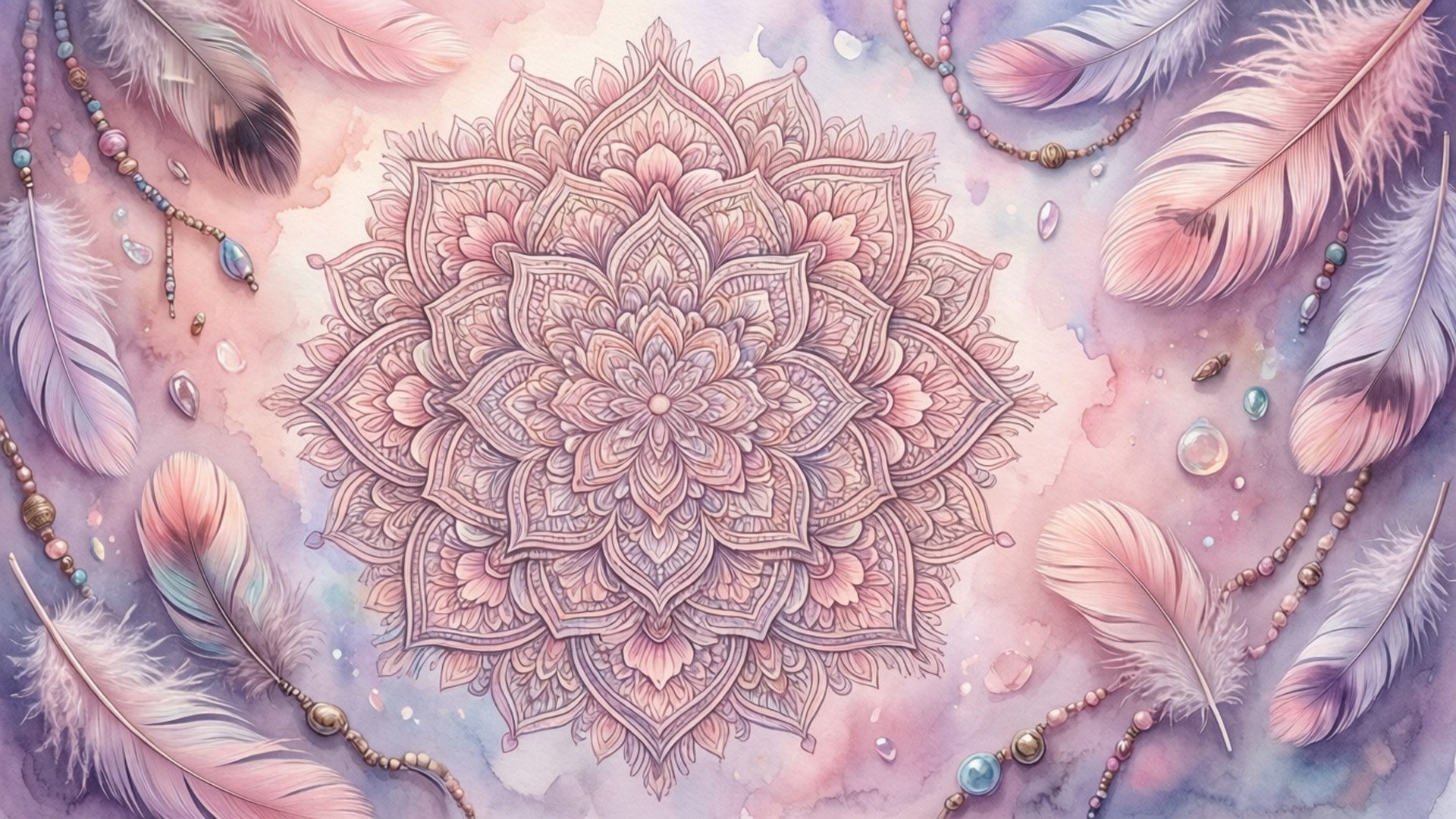 floral mandala, pink and purple, soft feathers, Full HD Desktop Wallpaper