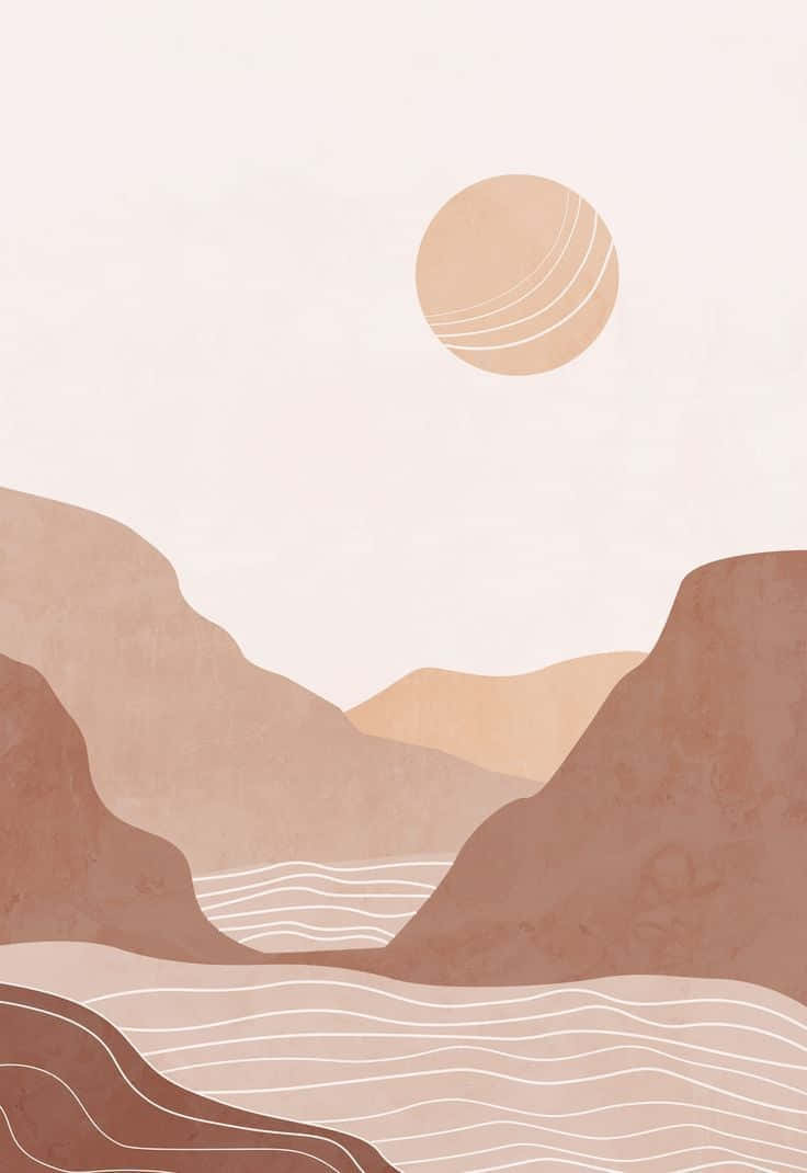 boho pastel, soft terracotta mountains, wavy lines, SD Phone Wallpaper