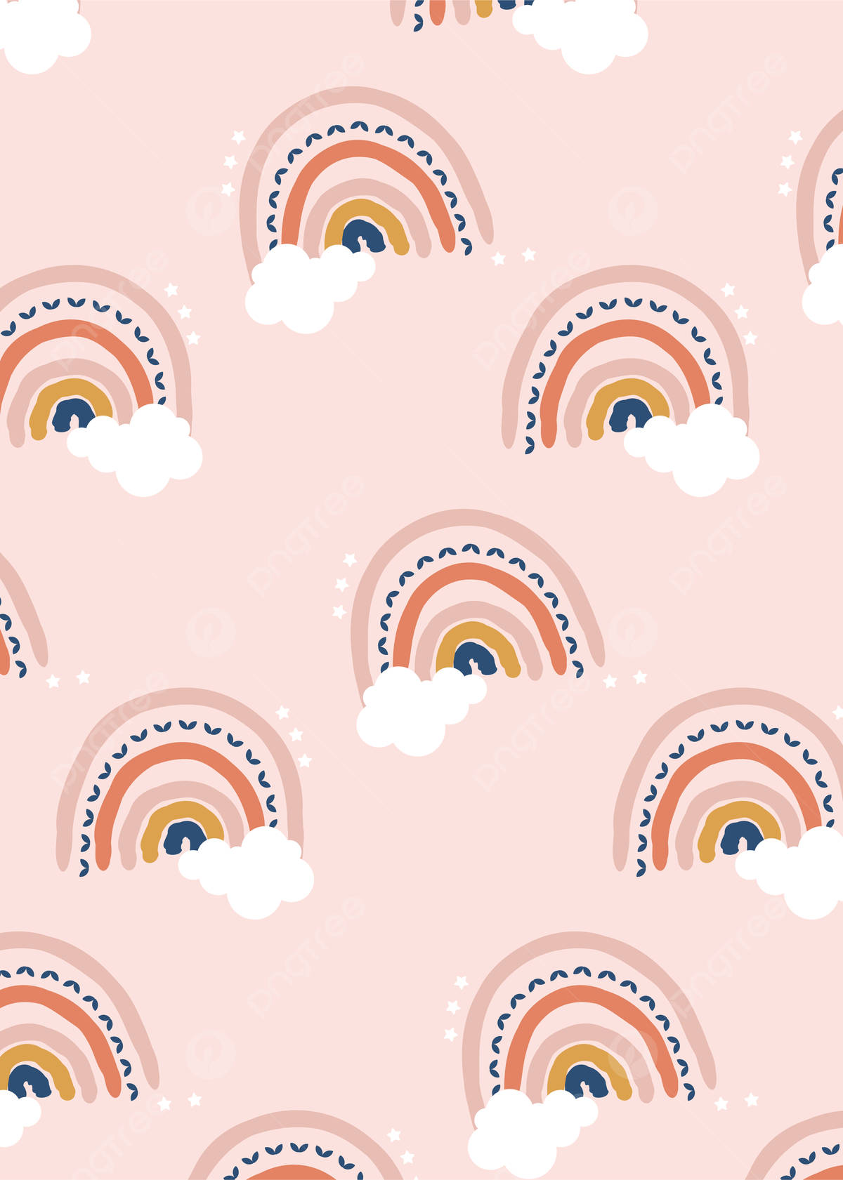 pastel pink, stylized rainbows, fluffy clouds, HD Phone Wallpaper