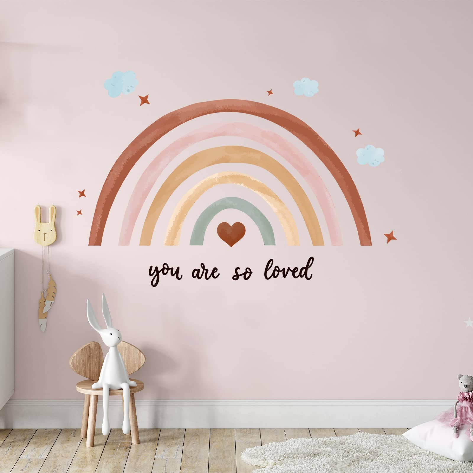Boho Rainbow, pastel pink wall, watercolor rainbow mural, HD Desktop Wallpaper