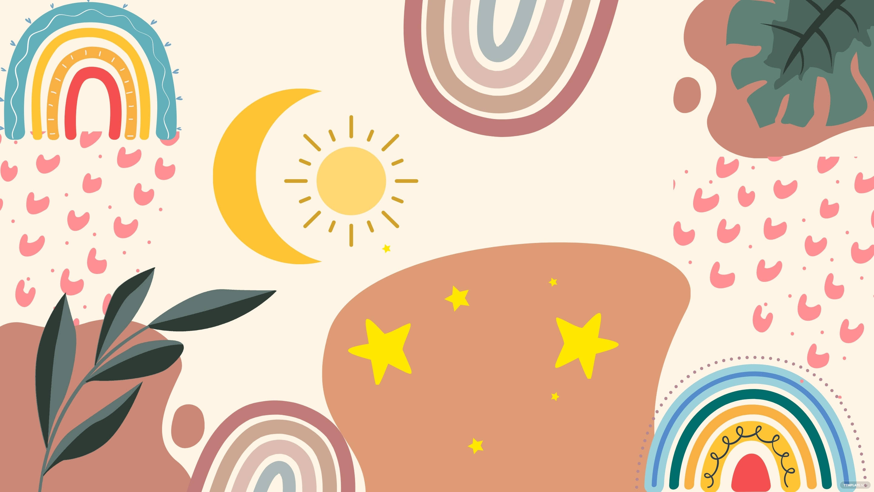 boho rainbow, pastel illustration, rainbows, 2K Desktop Wallpaper