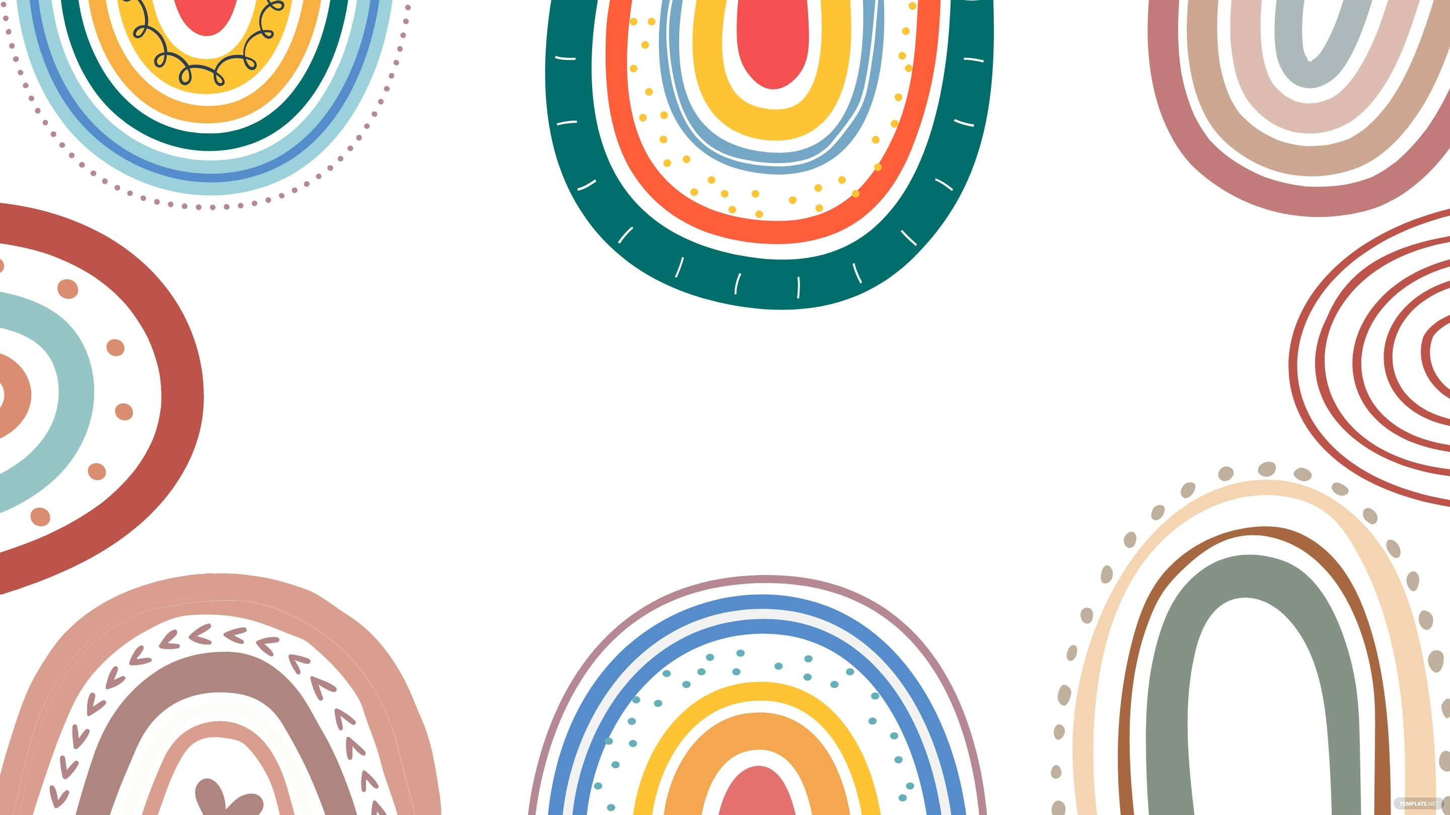 Boho Rainbow, concentric arches, warm tones, 2K Desktop Wallpaper