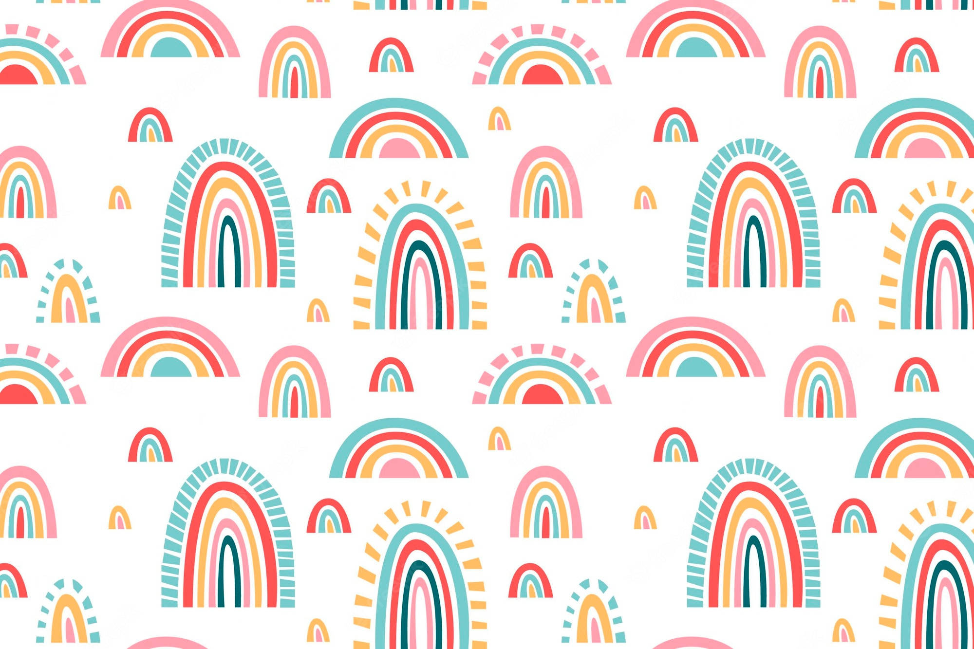 Boho Rainbow, pastel rainbows, clouds pattern, Full HD Desktop Wallpaper