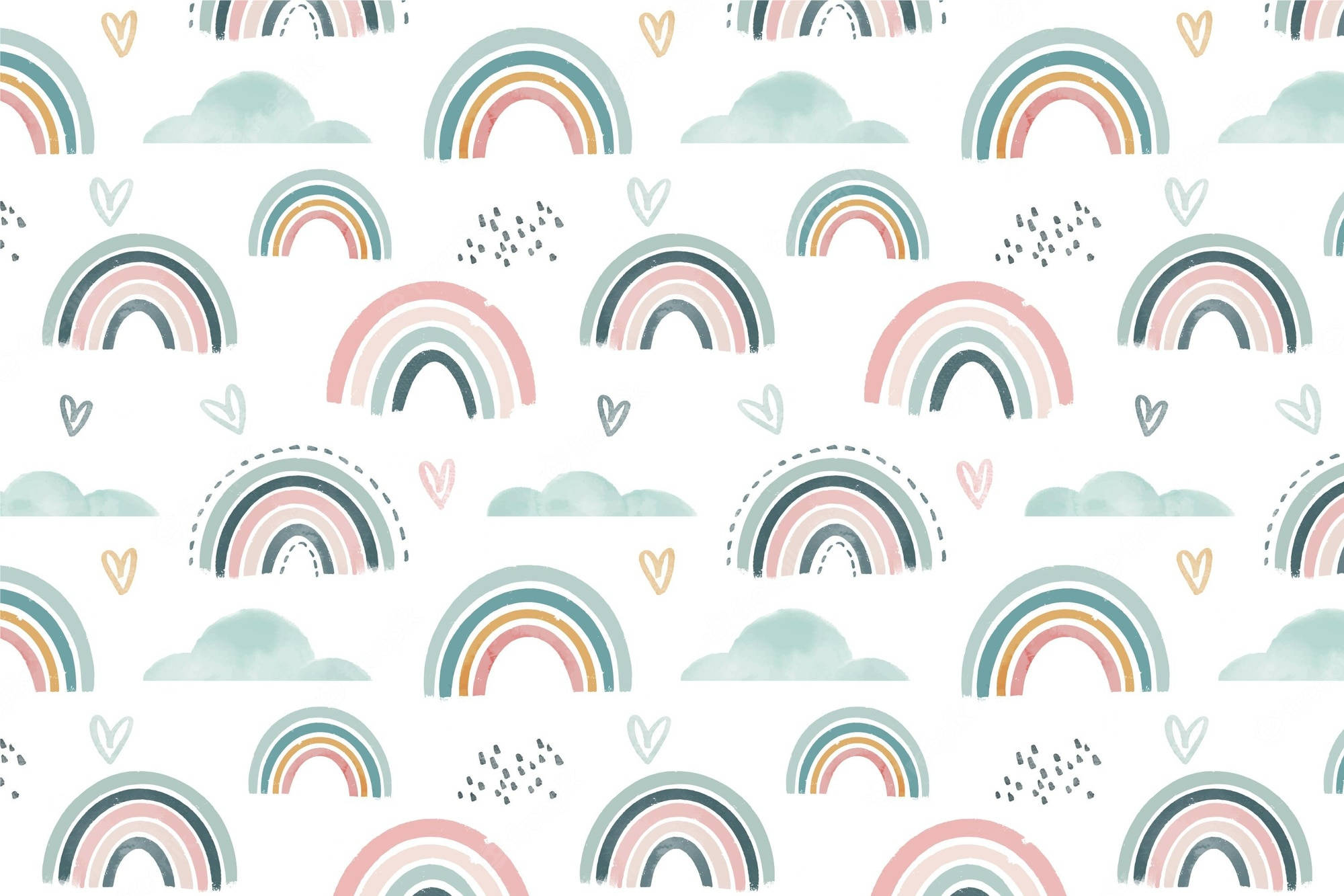 Boho Rainbow, pastel rainbows, clouds, Full HD Desktop Wallpaper