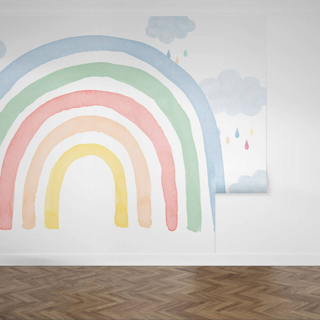watercolor rainbow, soft pastel hues, raindrops, SD Desktop Wallpaper