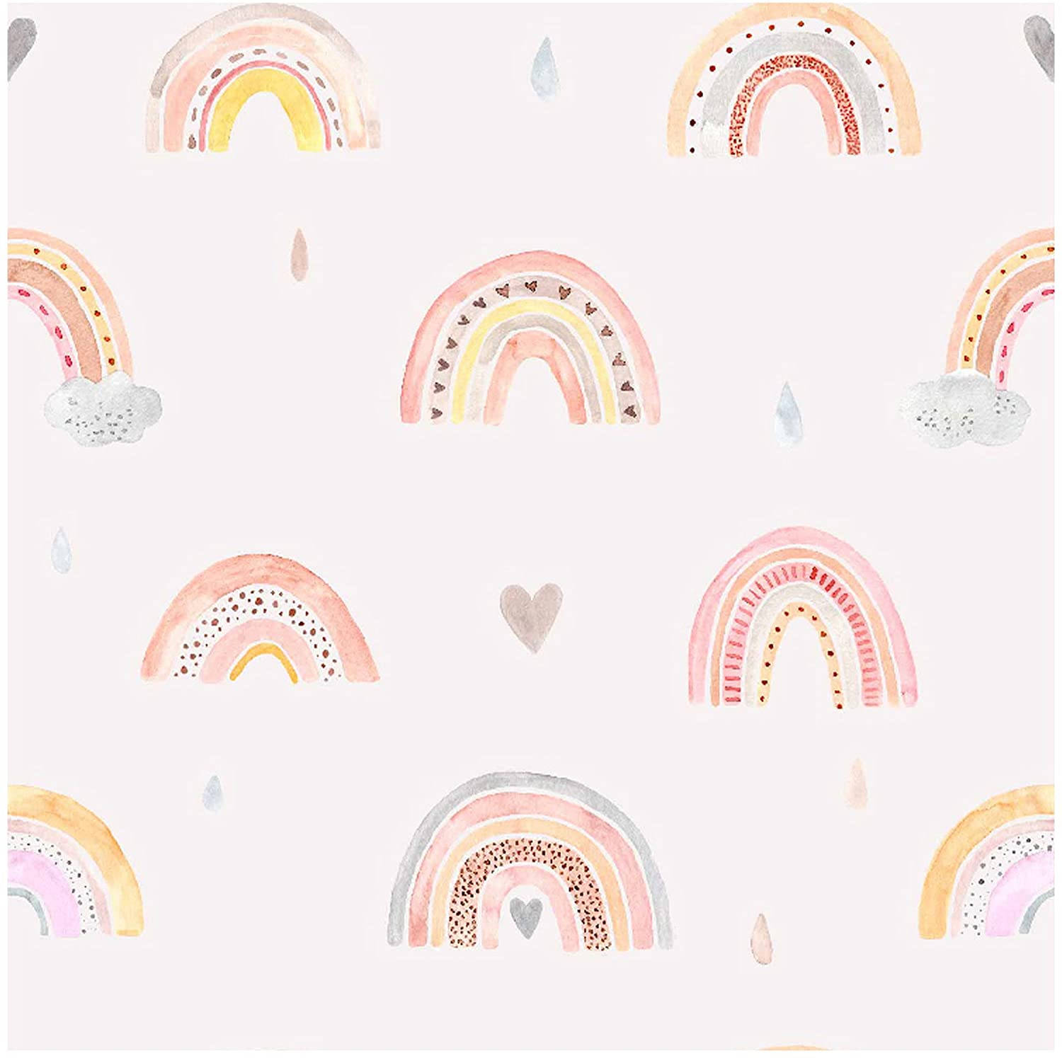 pastel watercolor rainbows, hearts, clouds, HD Desktop Wallpaper