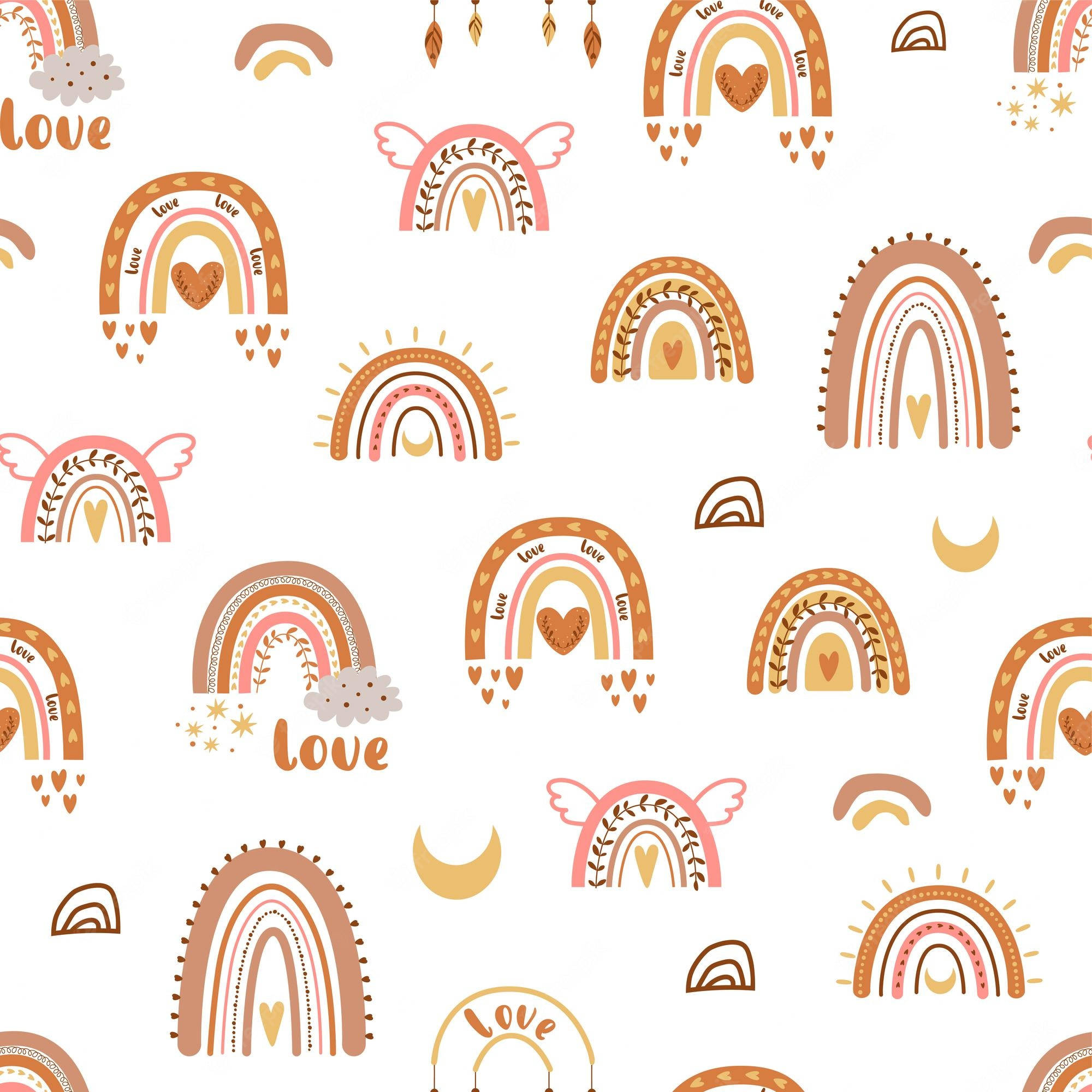 boho rainbow, pastel rainbows, hearts, Full HD Desktop Wallpaper