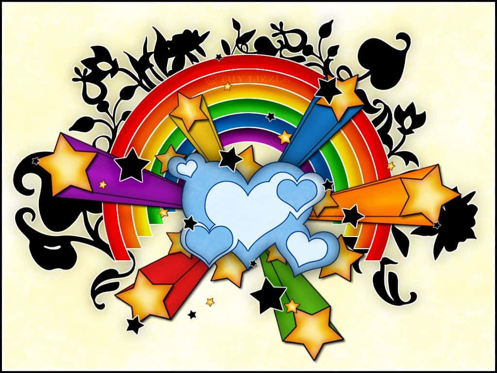 rainbow, stars, hearts, SD Desktop Wallpaper