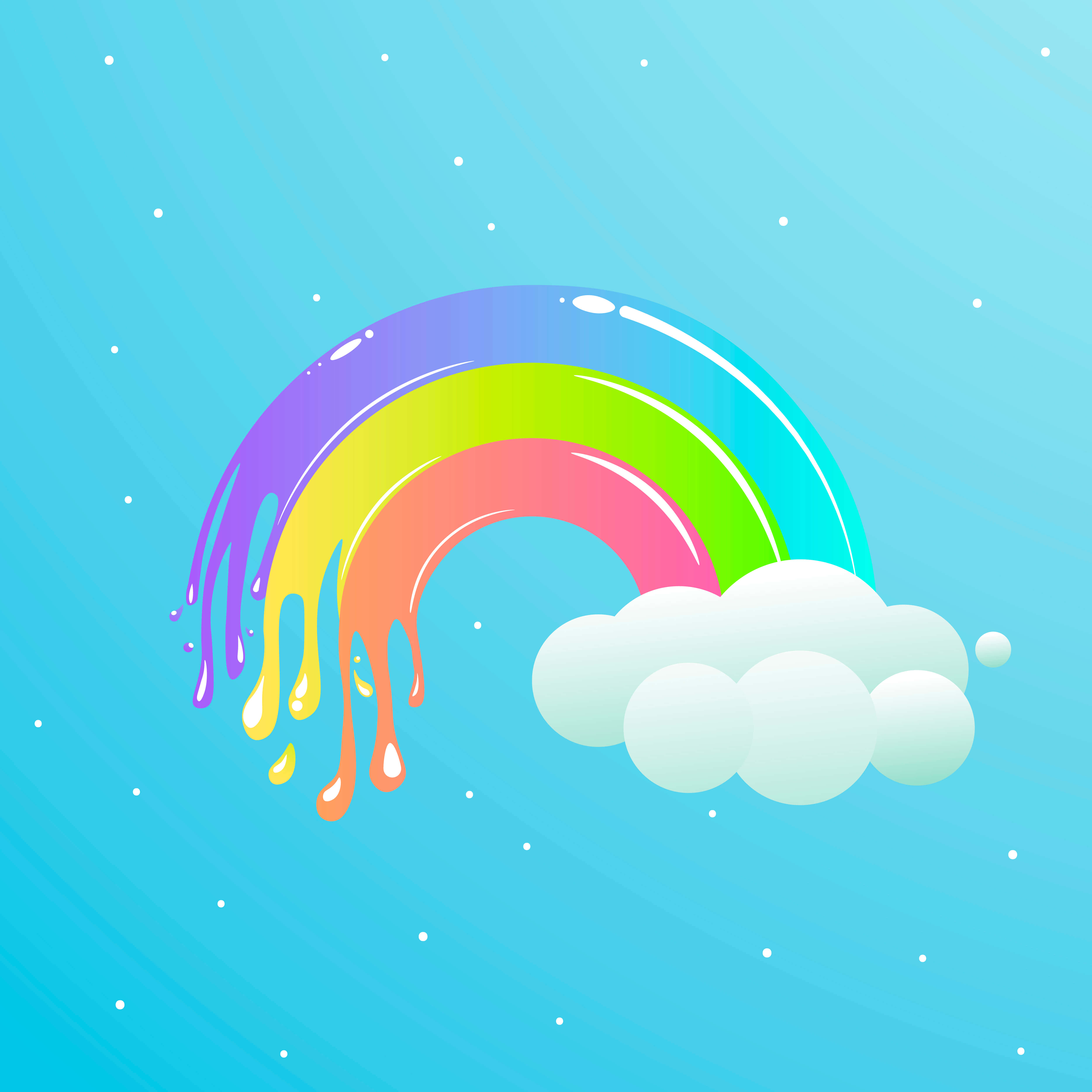 kawaii rainbow 5000, vibrant cartoon rainbow, soft blue sky, 4K Desktop Wallpaper