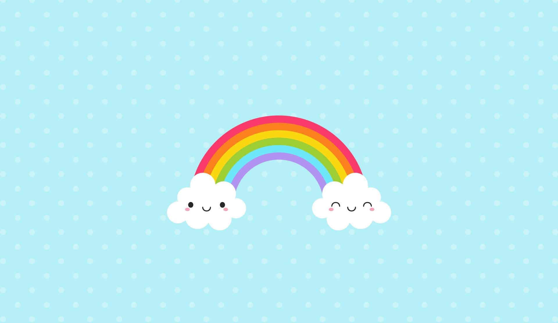 kawaii rainbow, smiling clouds, light blue polka dot background, Full HD Desktop Wallpaper