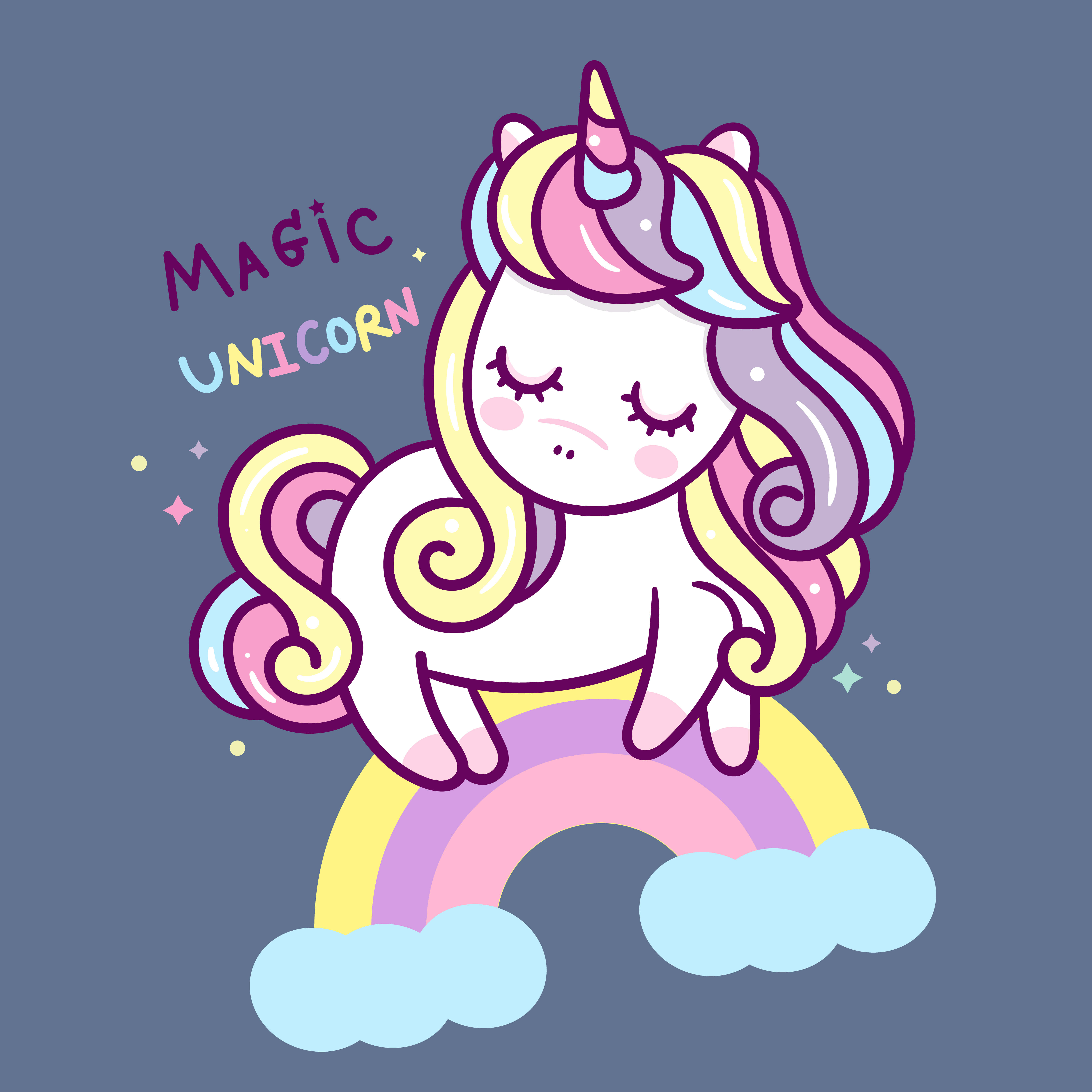 Kawaii Rainbow, cartoon unicorn, rainbow mane, 5K Desktop Wallpaper