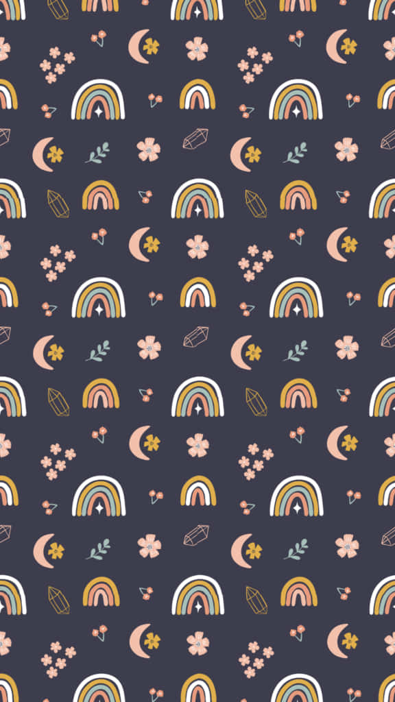 rainbow, cloud pattern, dark navy background, SD Phone Wallpaper