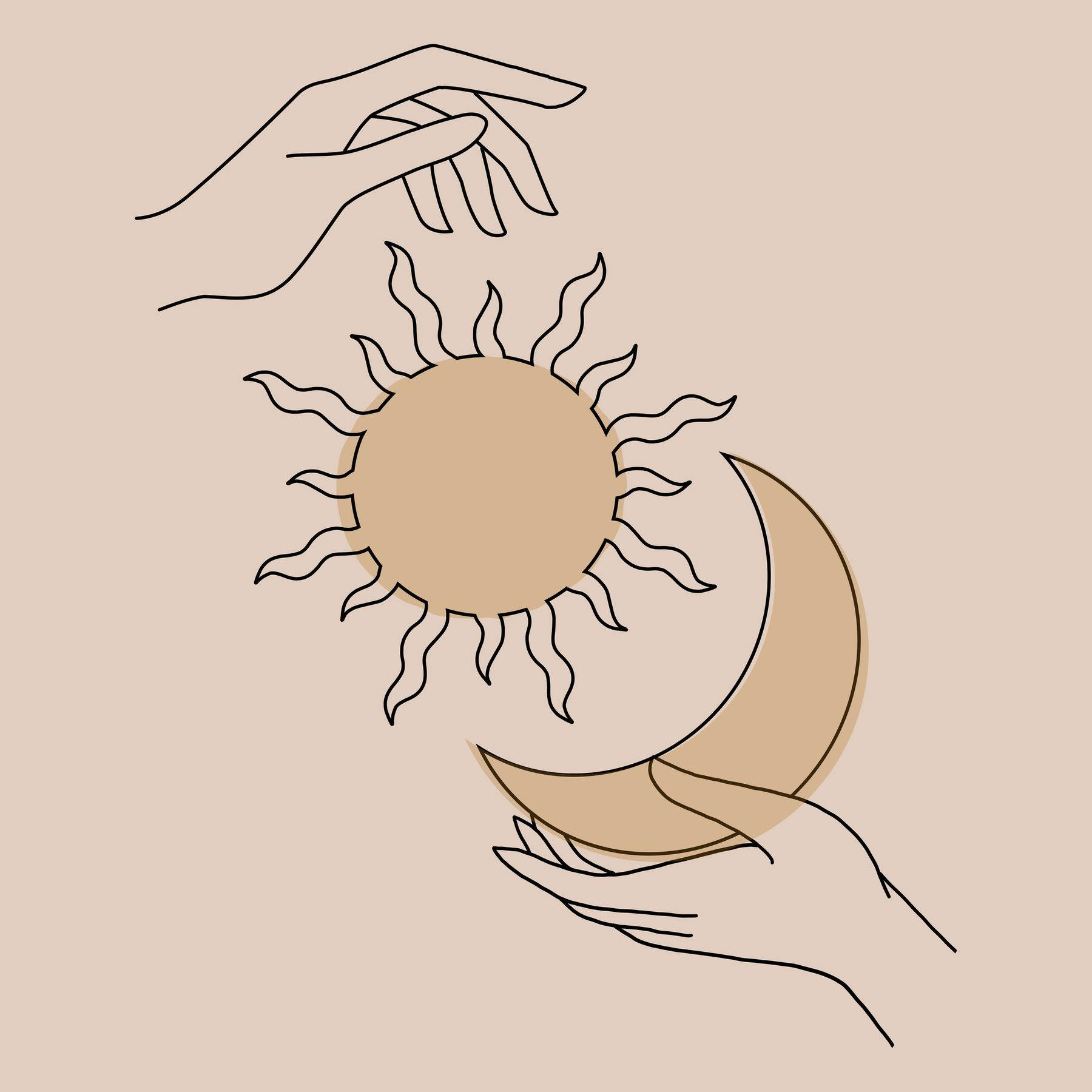 sun, moon, minimalist line art, HD Desktop Wallpaper
