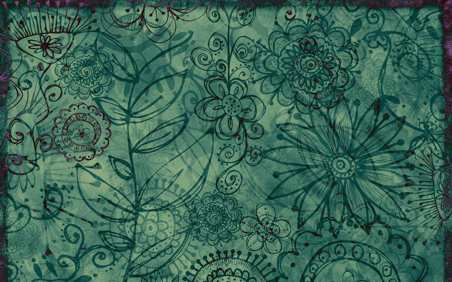 teal, dark green, floral pattern, Full HD Desktop Wallpaper