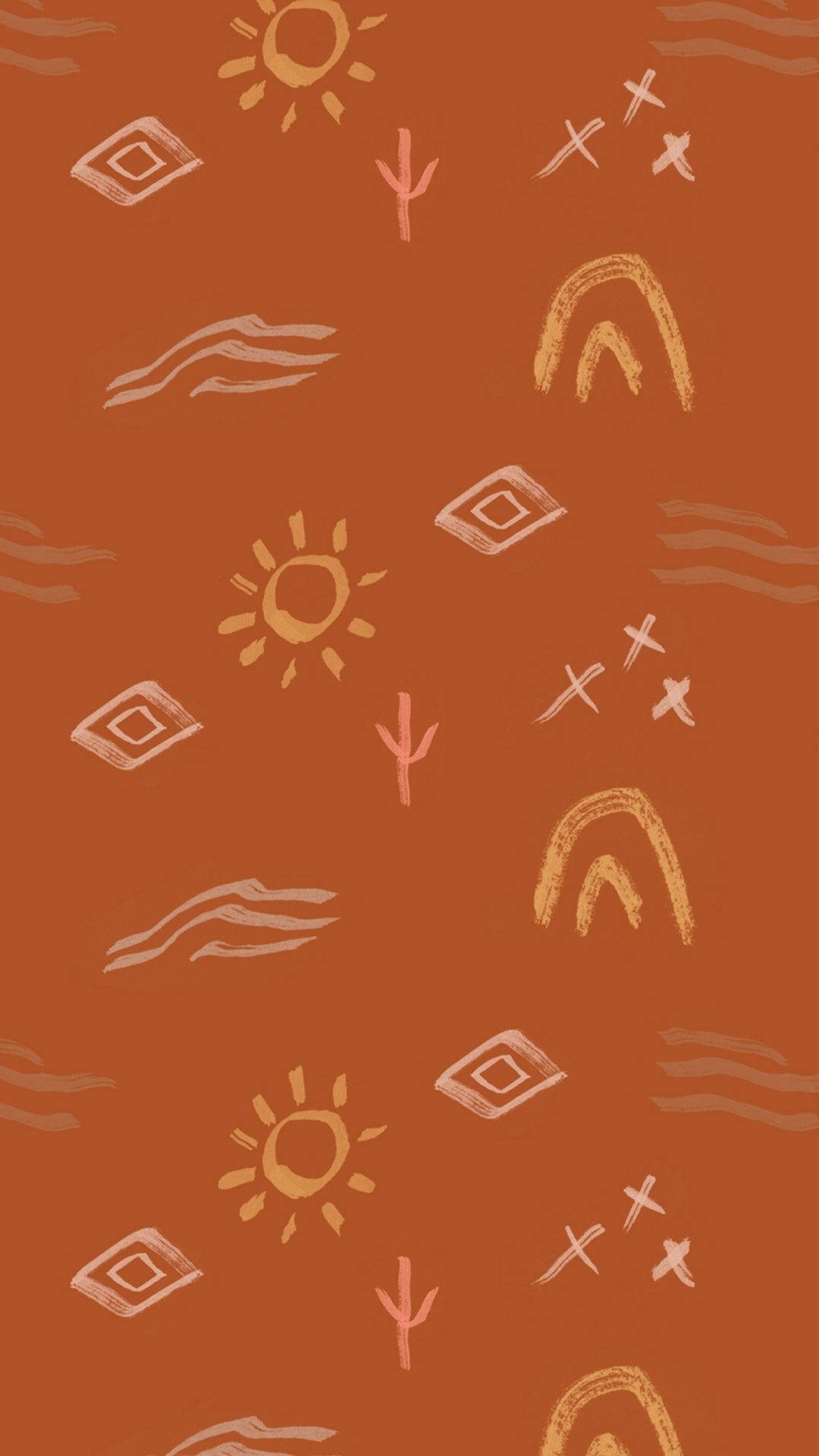 orange boho, terracotta background, hand-drawn suns, Full HD Phone Wallpaper