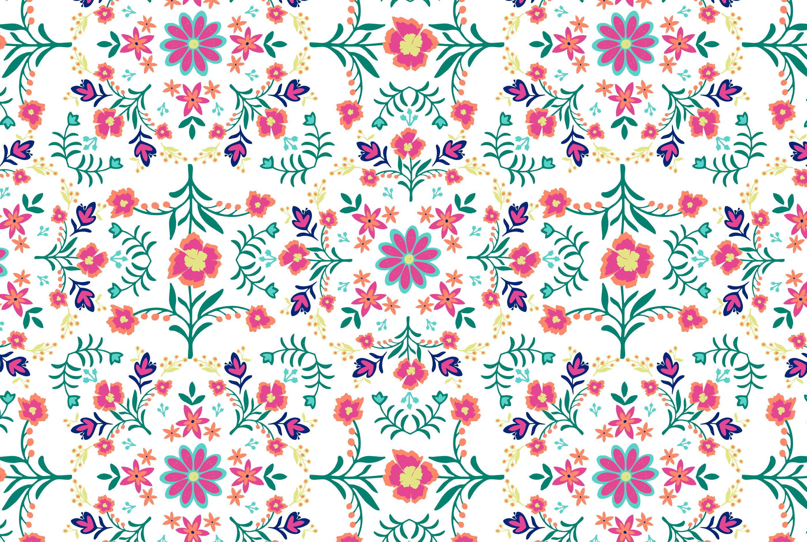 girly floral boho pattern, pink, teal, 2K Desktop Wallpaper