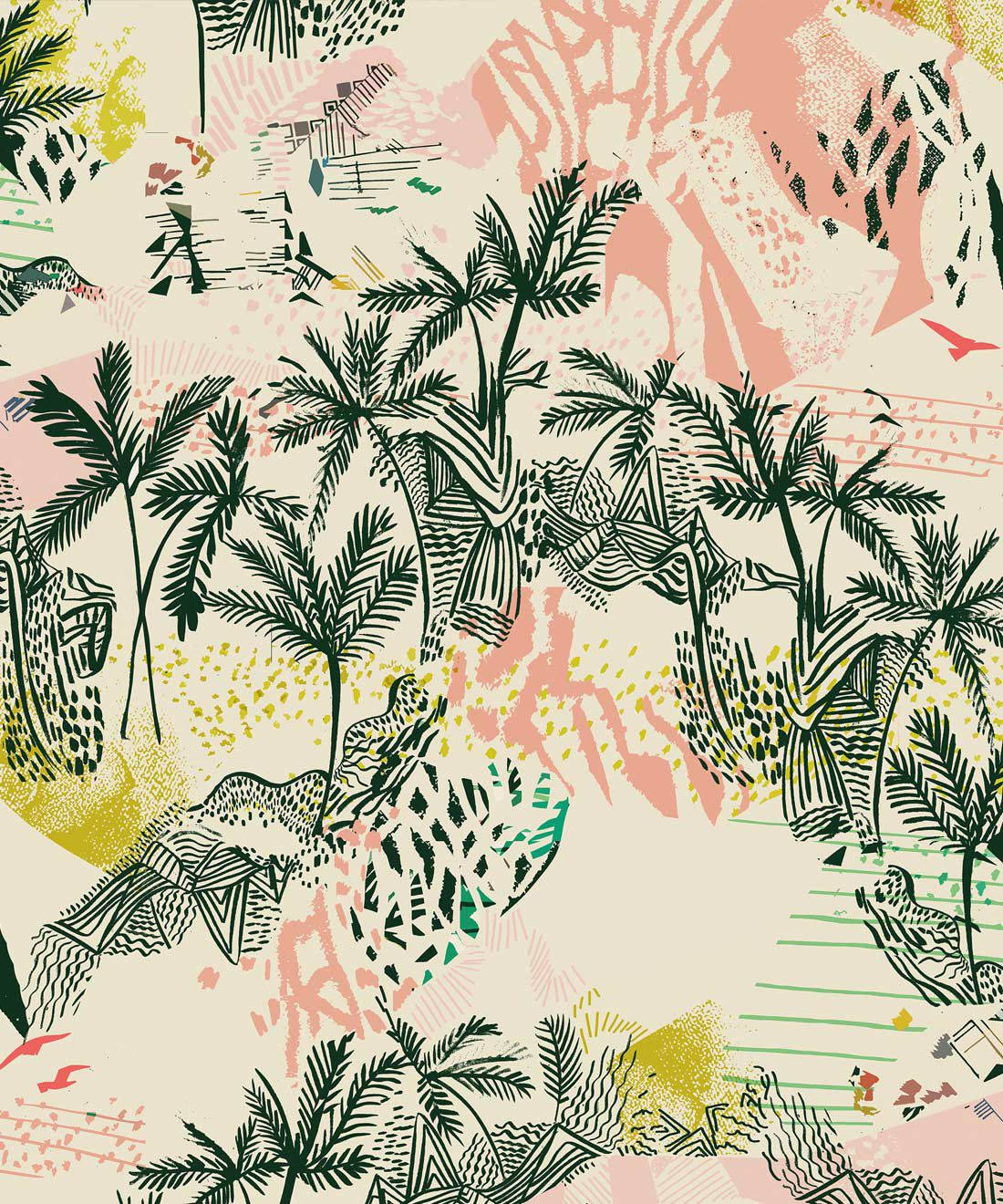 tropical, palm trees, bold black ink, HD Phone Wallpaper