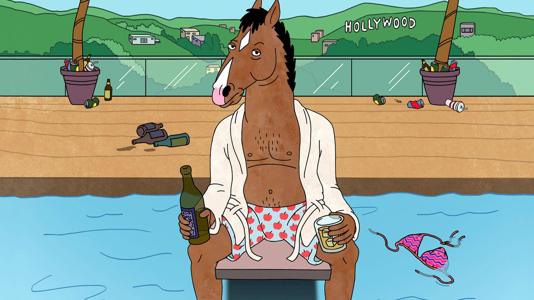 Bojack Horseman, pool, beer, Full HD Desktop Wallpaper