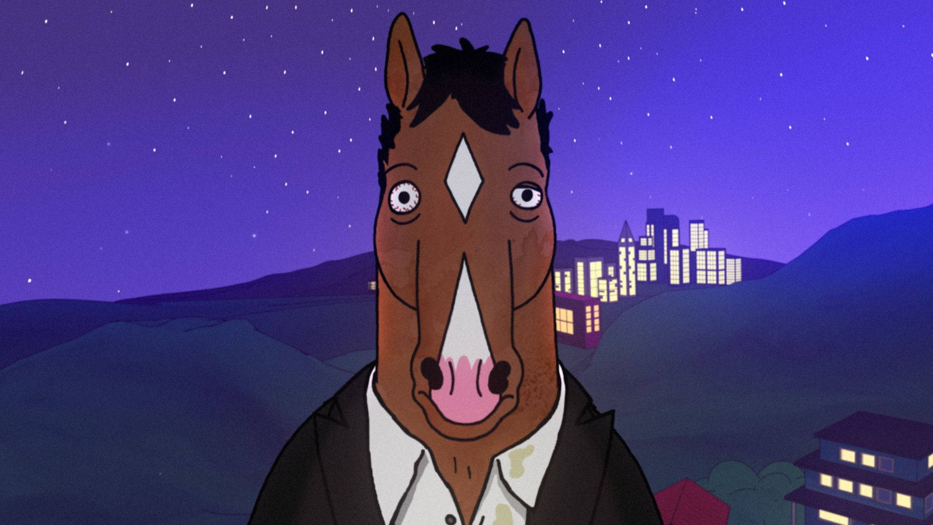 Bojack Horseman, starry night sky, cityscape, Full HD Desktop Wallpaper
