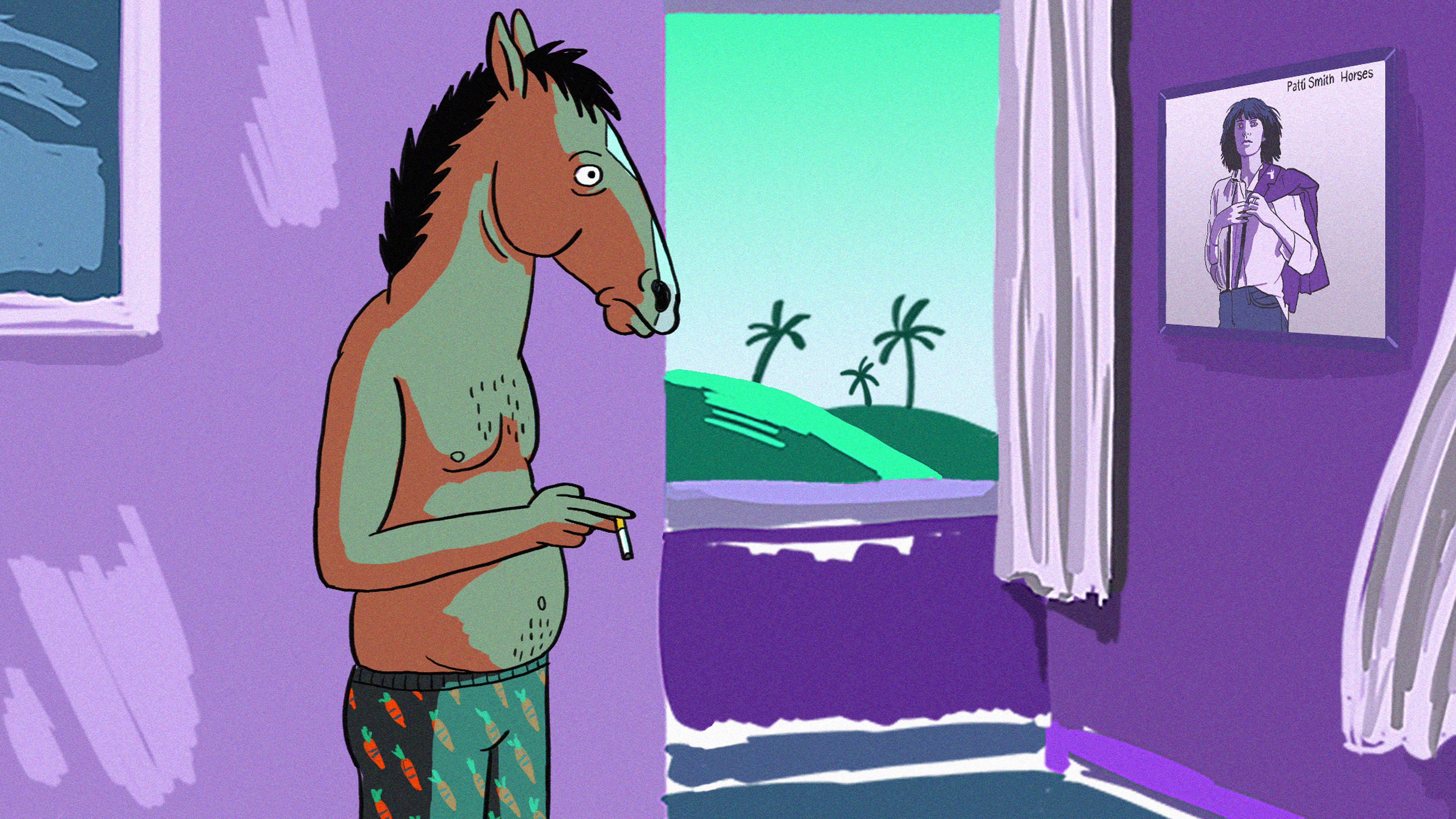 BoJack Horseman, topless, purple room, 4K Desktop Wallpaper