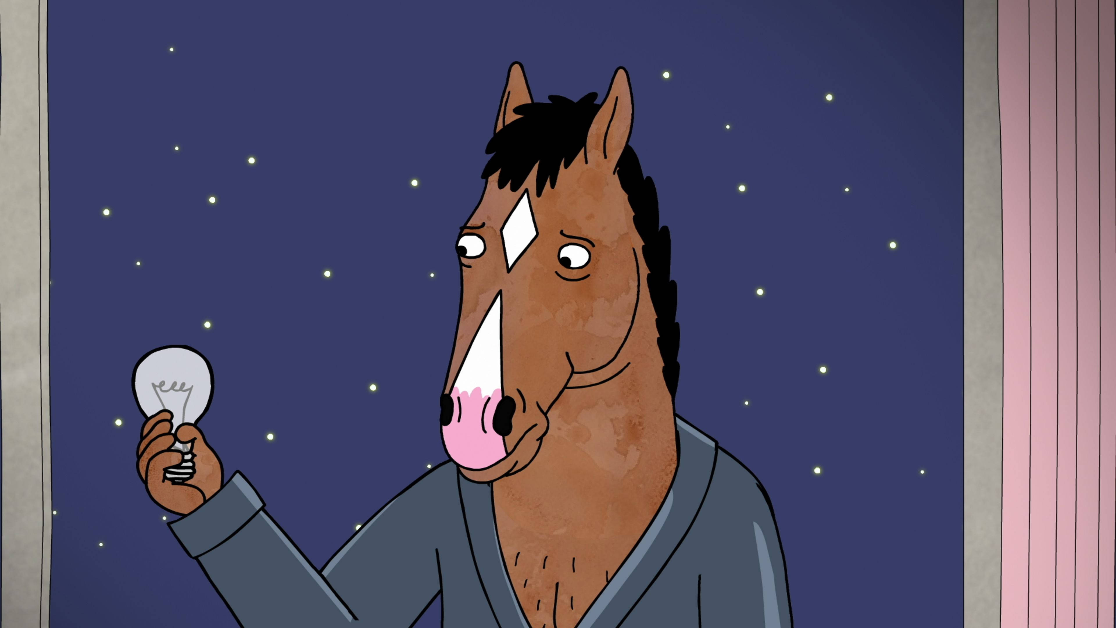 Bojack Horseman, lightbulb, starry night sky, 4K Desktop Wallpaper