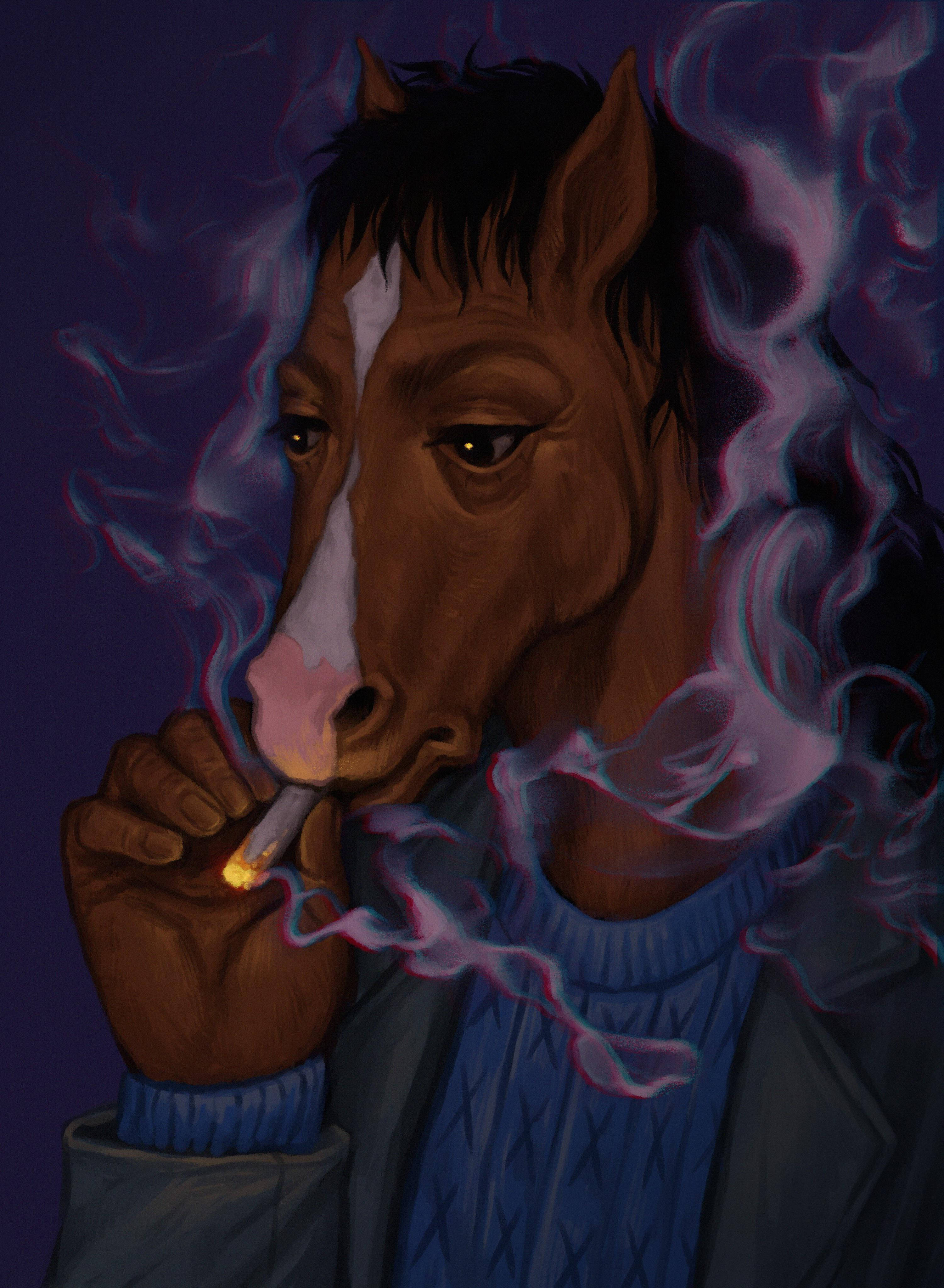 Bojack Horseman, horse with human hands, cigarette, 4K Phone Wallpaper