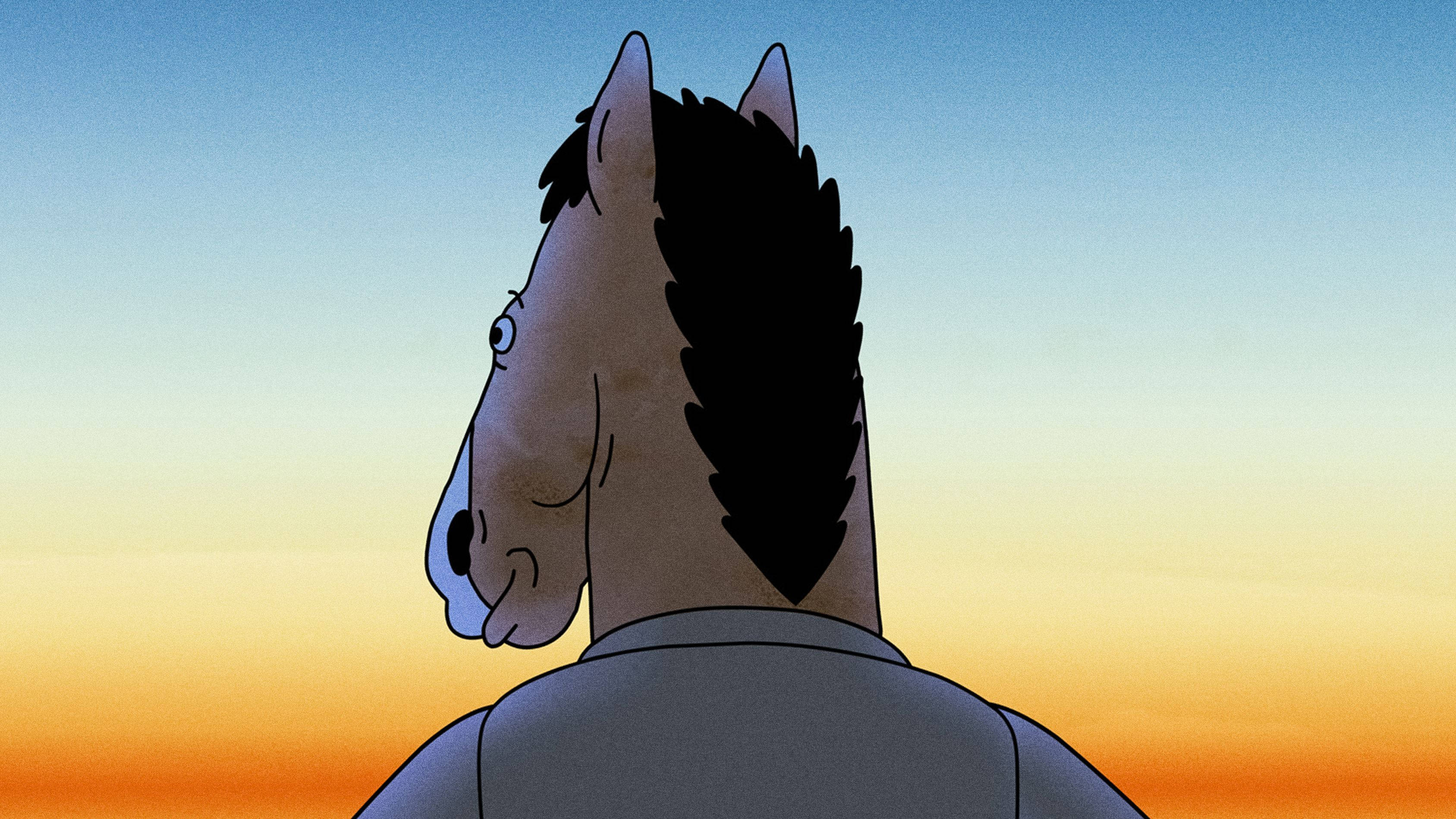 Bojack Horseman, silhouette, vibrant sunset sky, 2K Desktop Wallpaper
