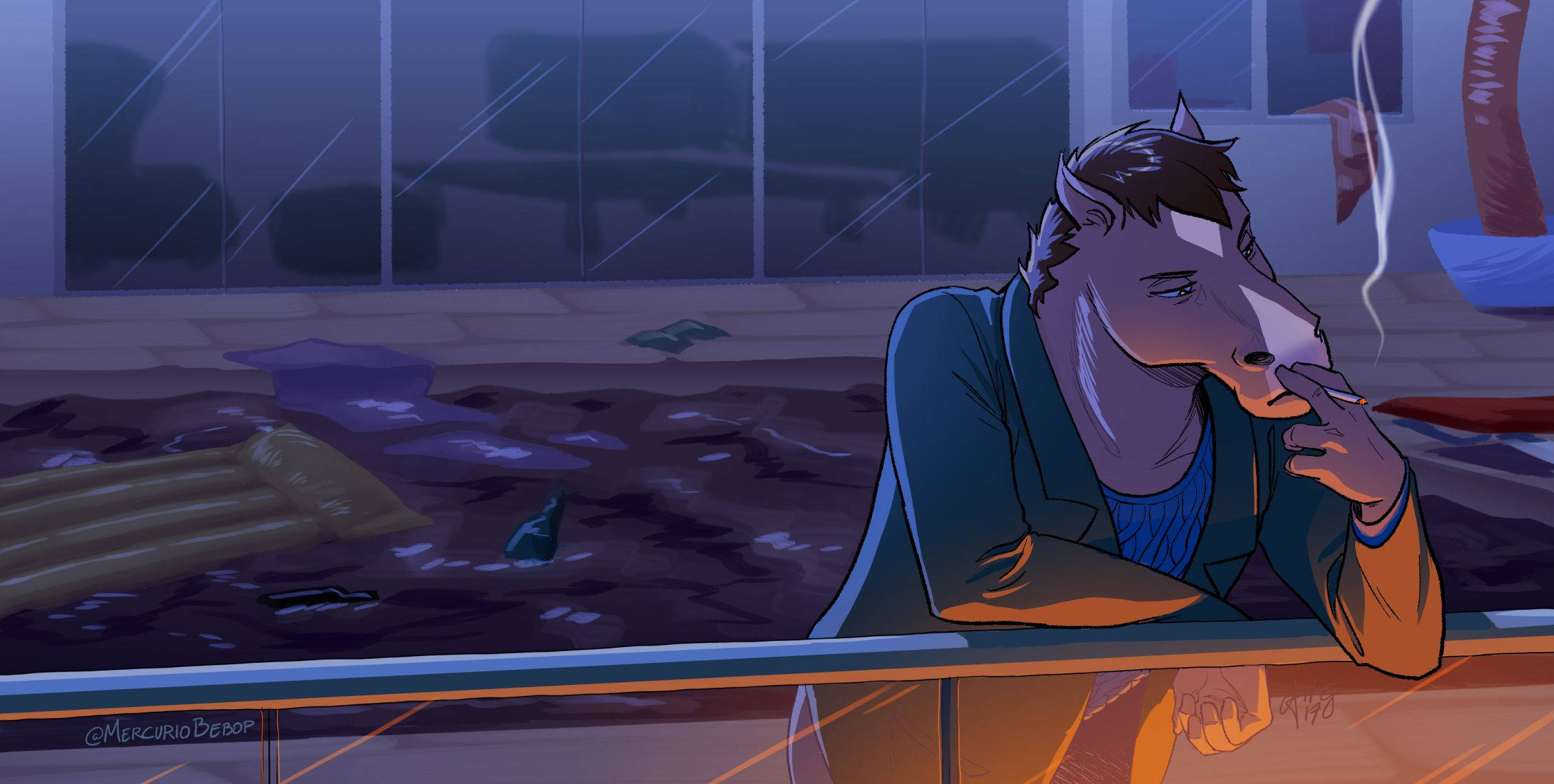 BoJack Horseman, anthropomorphic horse, bluish room, Full HD Desktop Wallpaper