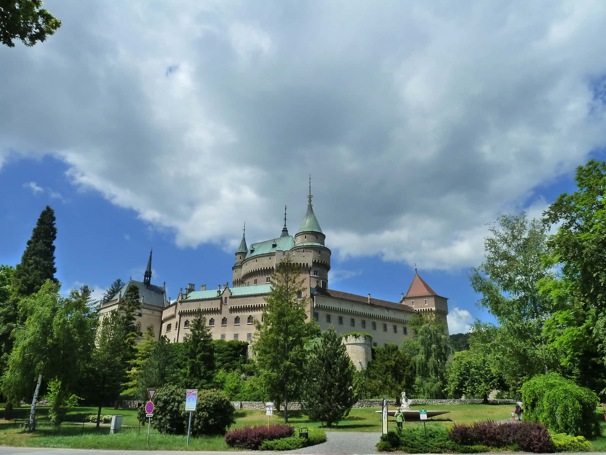 Bojnice Castle, green roofs, turrets, Full HD Desktop Wallpaper